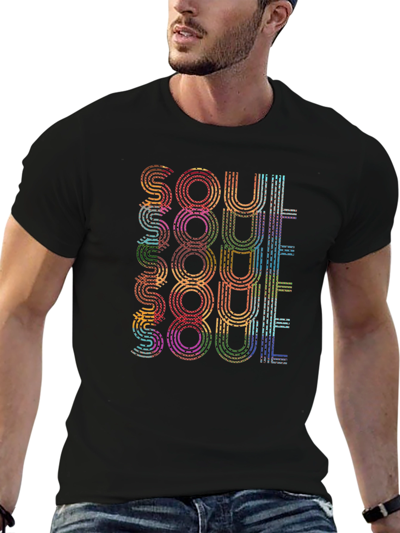 Black Retro Soul T-Shirt - Colorful Vintage Design view 6