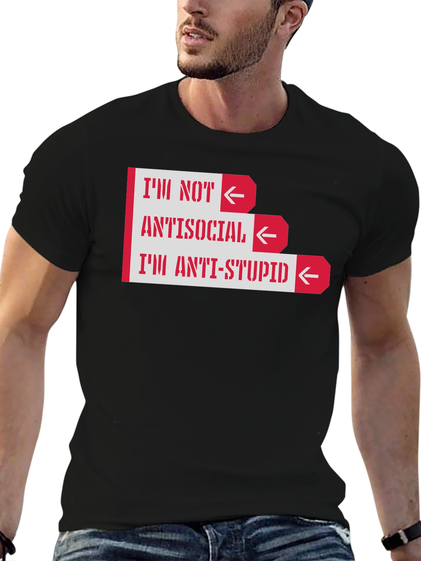 Black Anti-Stupid Graphic T-Shirt -  Funny Slogan Tee view 6