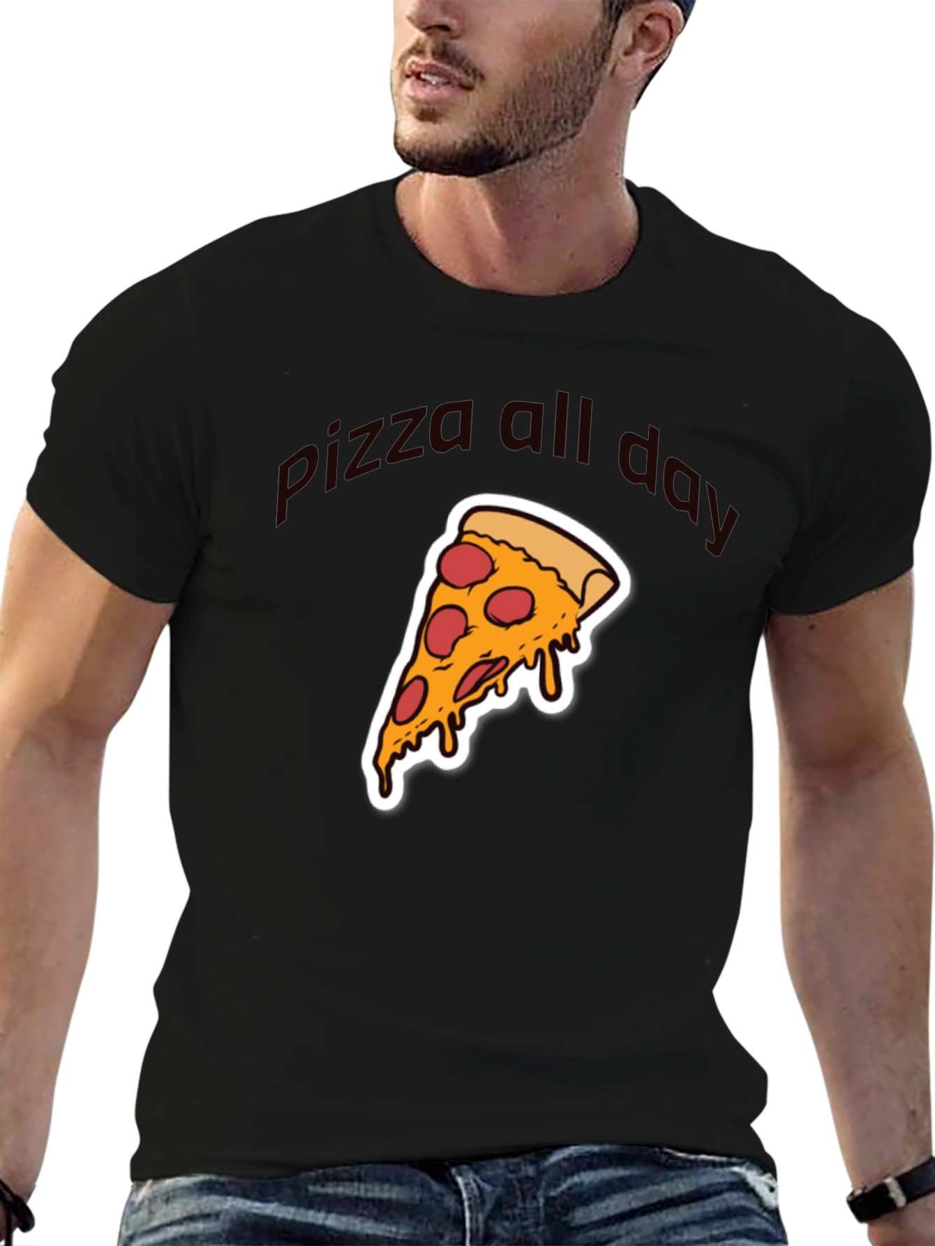 Black Pizza All Day Graphic T-Shirt - Casual Wear view 6