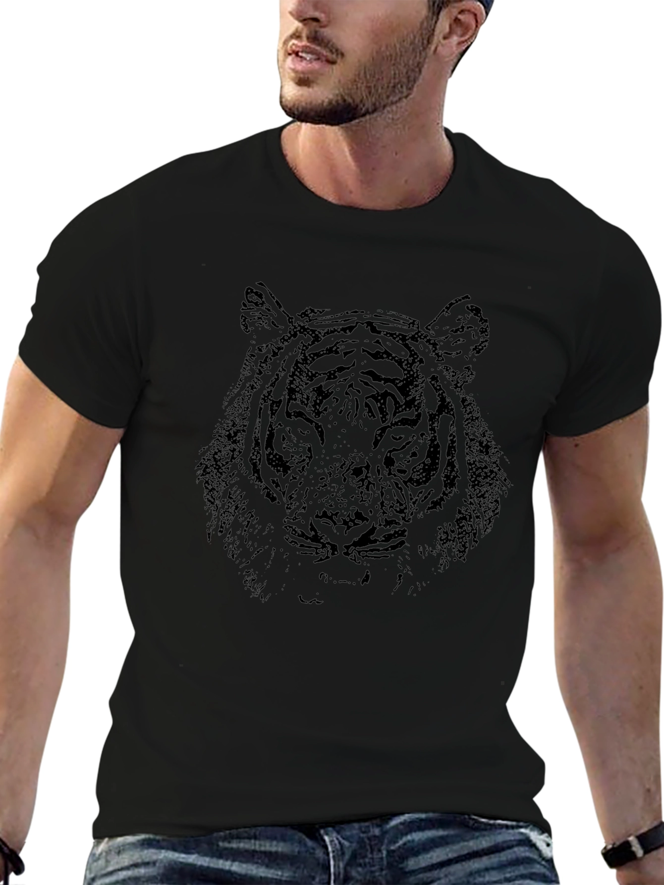 Black Black Tiger Graphic Tee - Mens Casual T-Shirt view 6