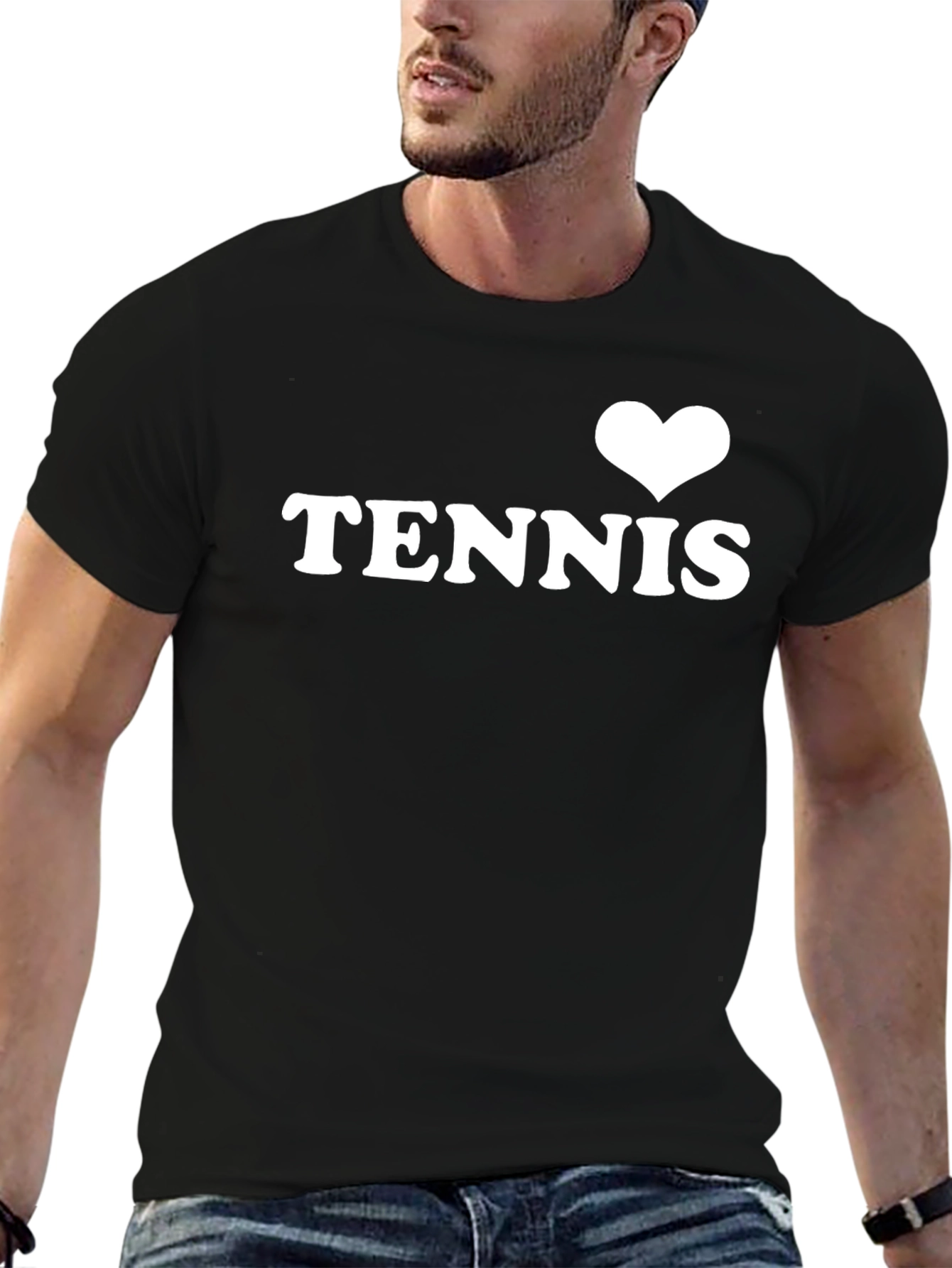 Black I Heart Tennis Graphic Tee - Black Cotton T-Shirt view 6