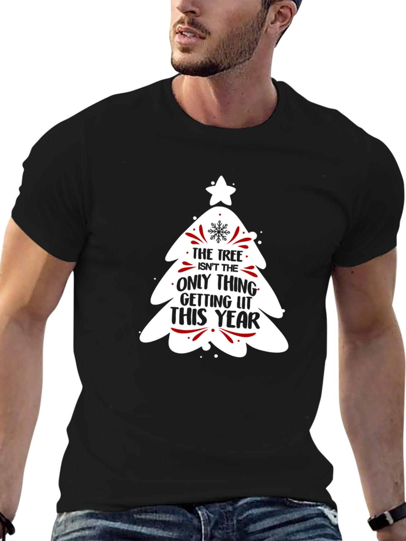 Black Funny Christmas Tree Getting Lit This Year T-Shirt view 6