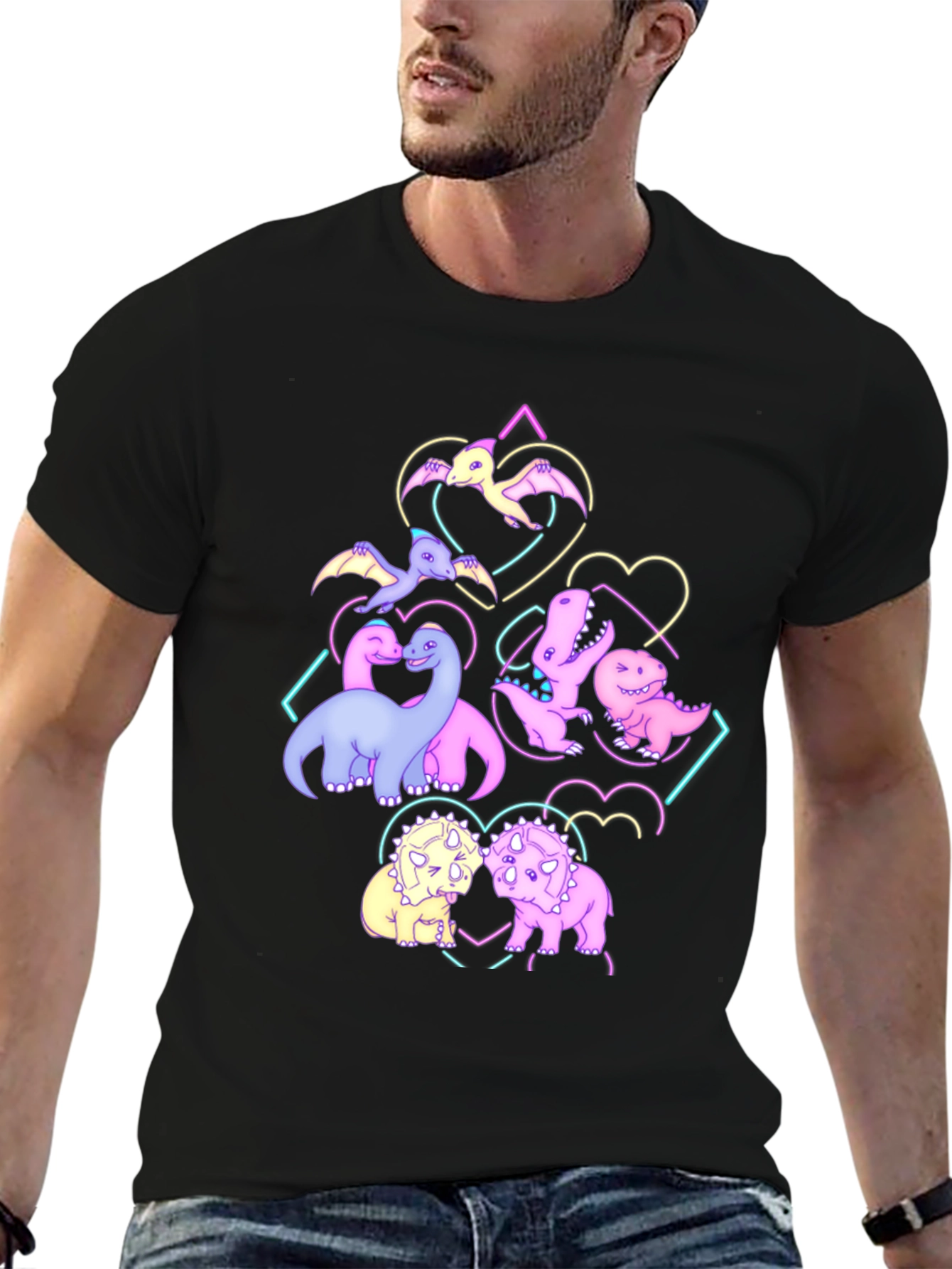 Black Dino Love T-Shirt - Cute Dinosaur Graphic Tee view 6