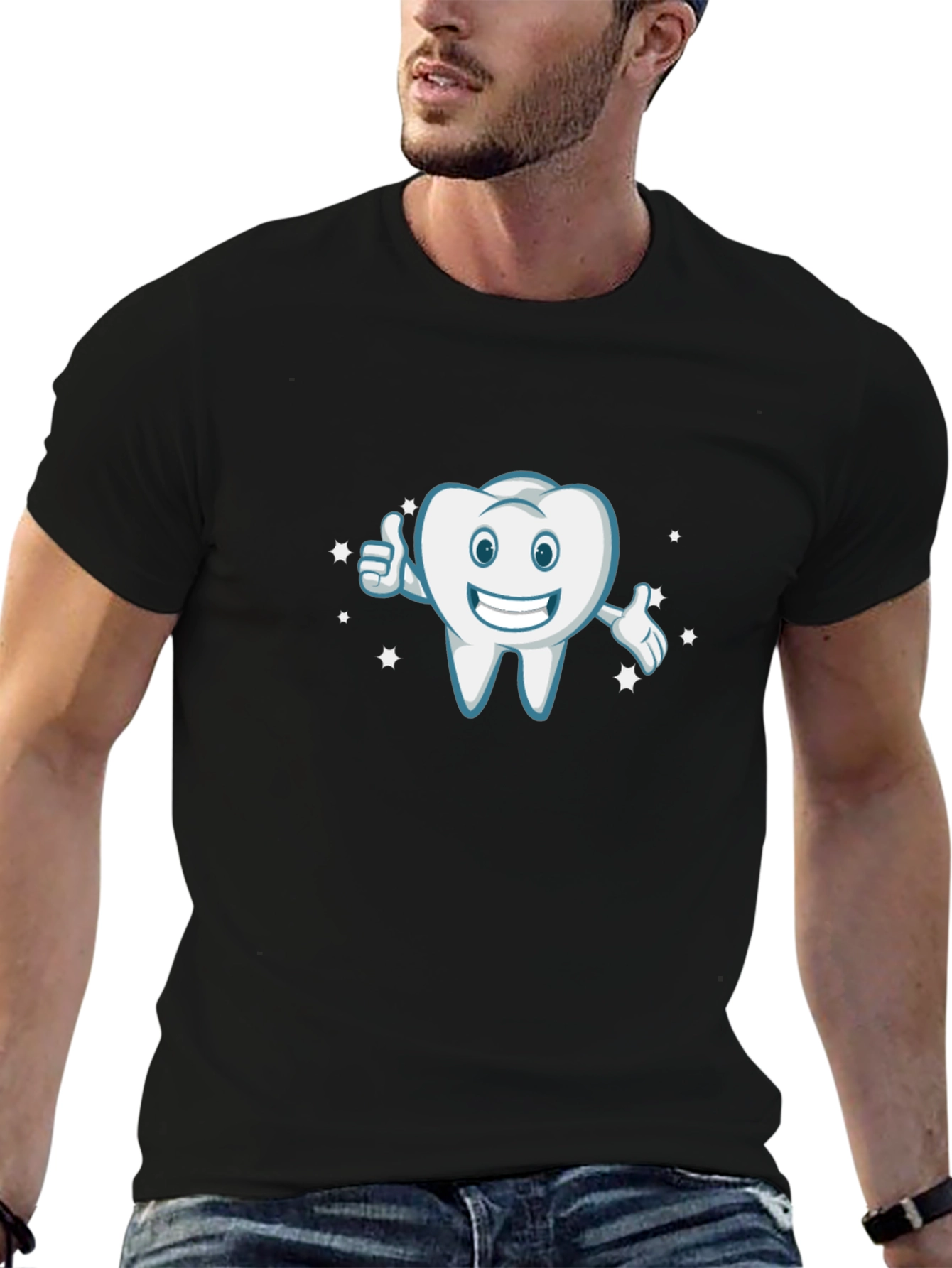 Black Smiling Tooth Cartoon Black T-Shirt view 6