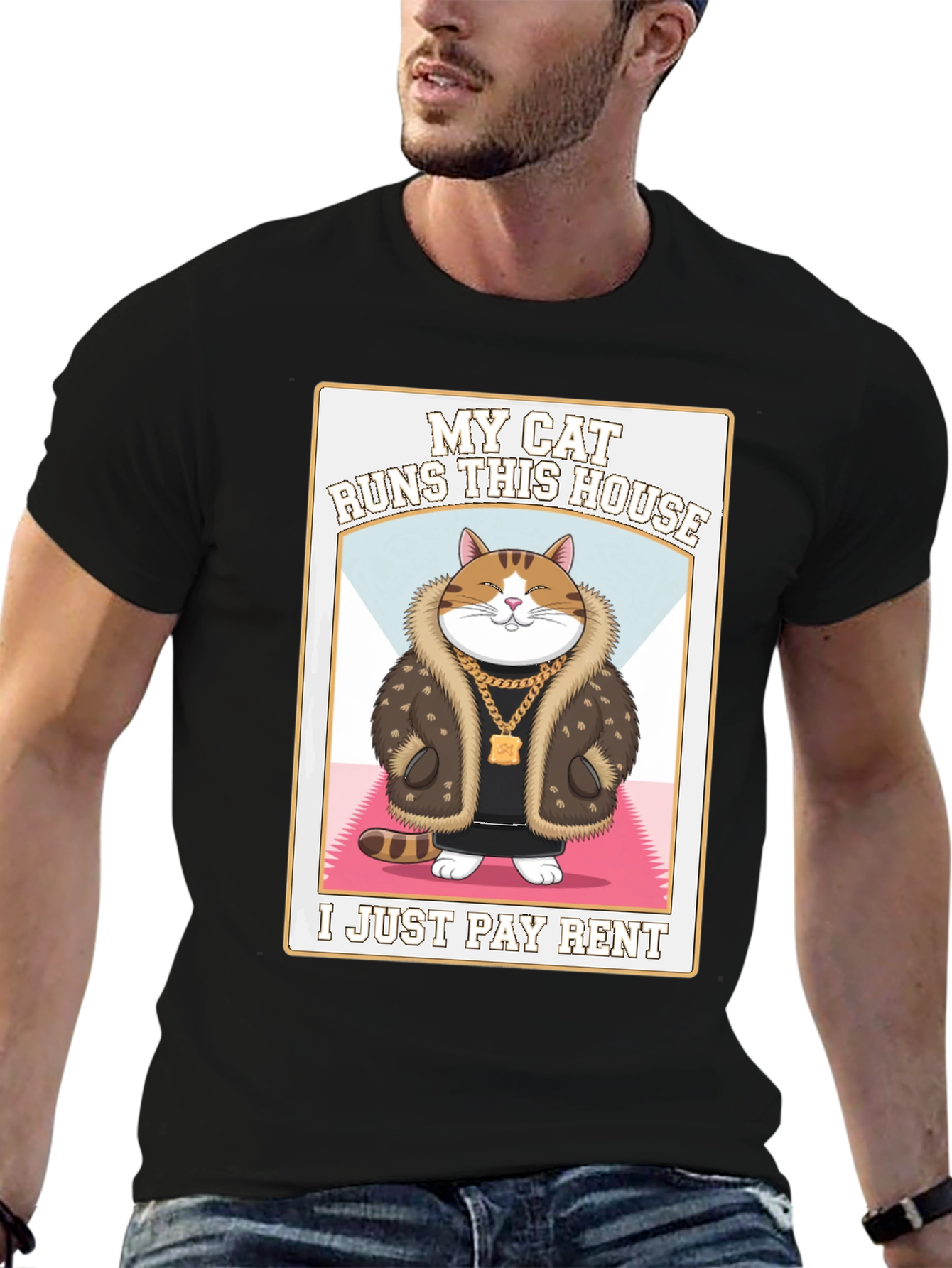 Black My Cat Runs This House T-Shirt view 6