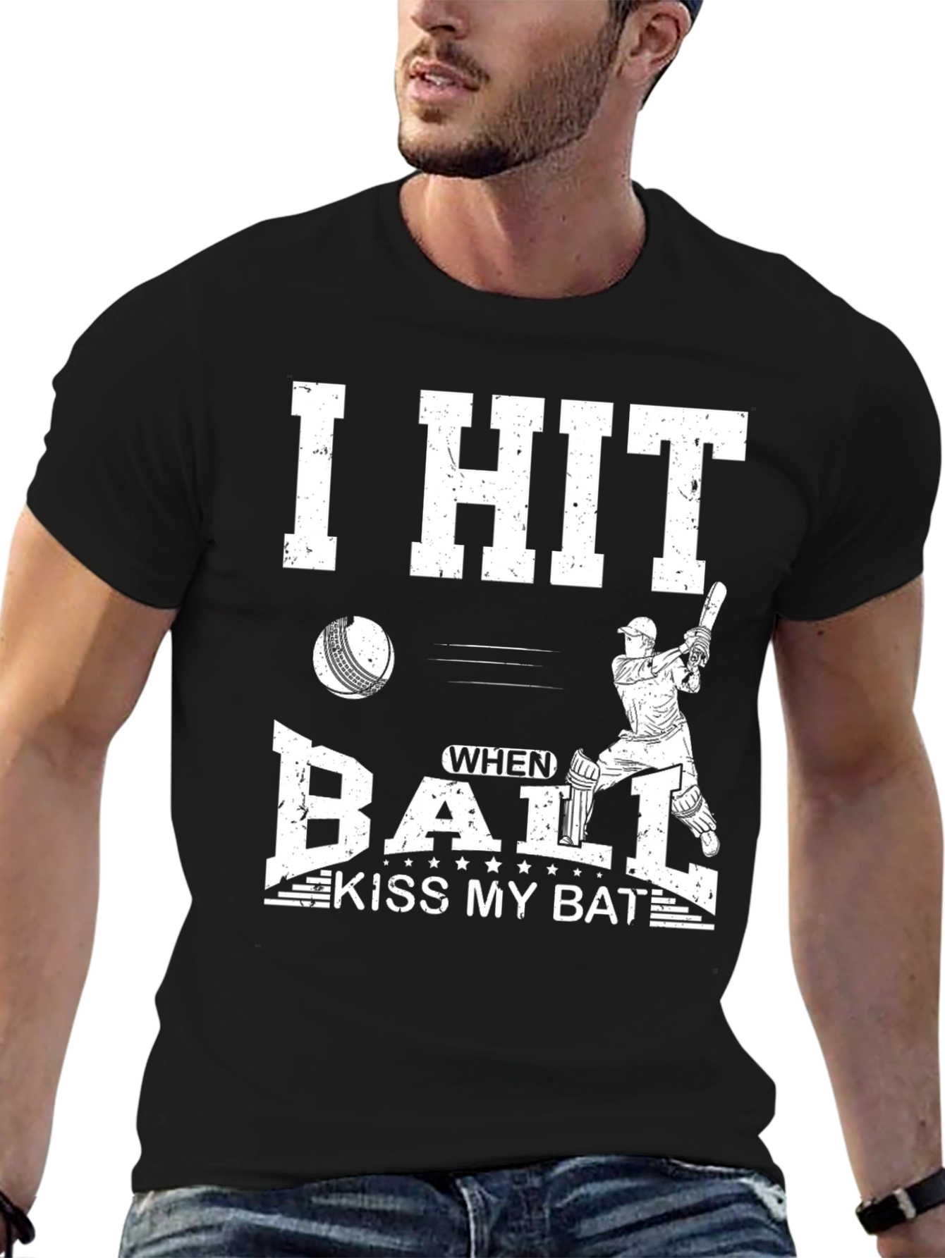 Black I Hit When Ball Kiss My Bat Funny Cricket T-Shirt view 6