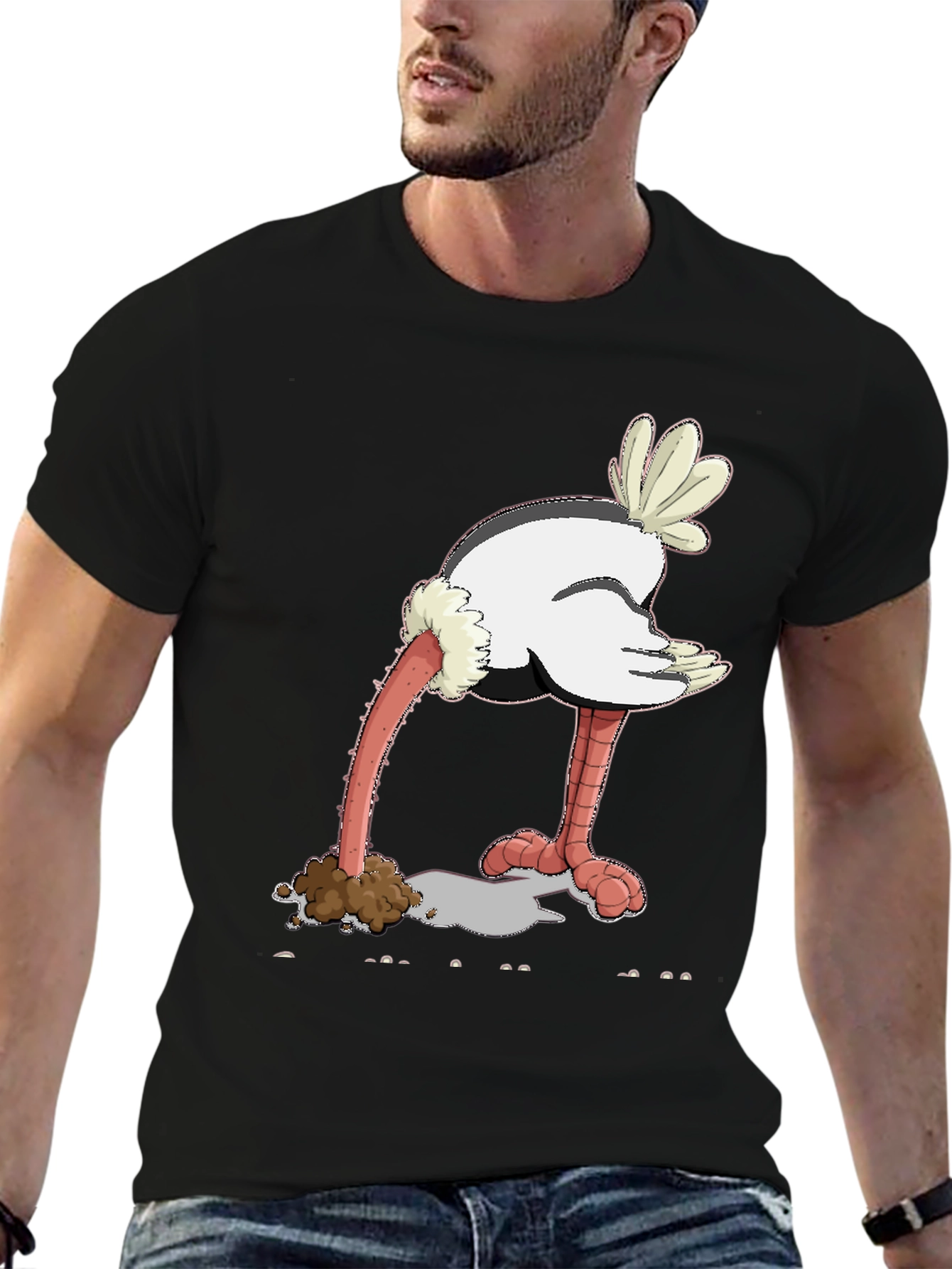 Black Ostrich Head in Sand Graphic Tee view 6