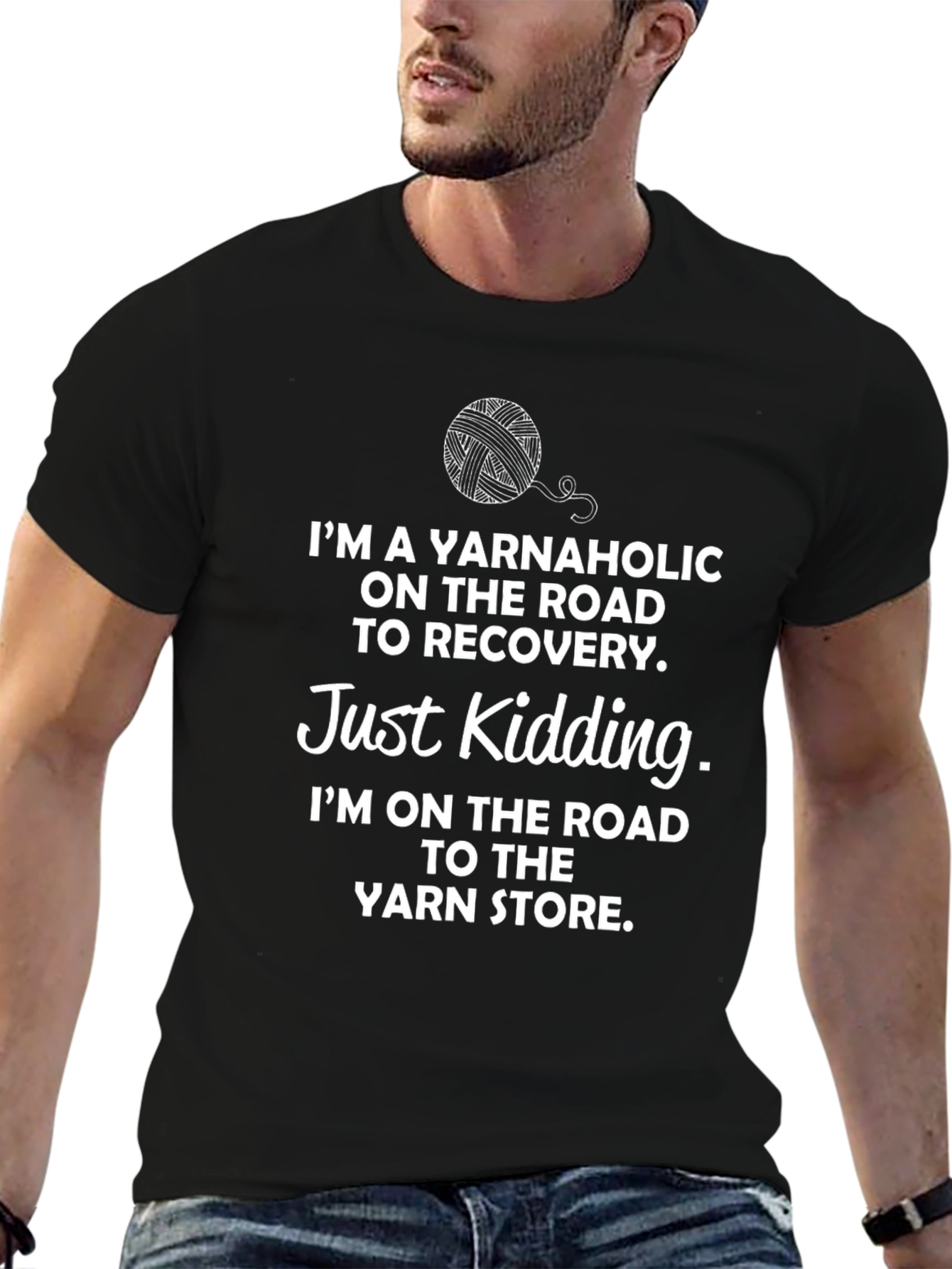 Black Yarnaholic T-Shirt - Funny Knitting Lover Tee view 6