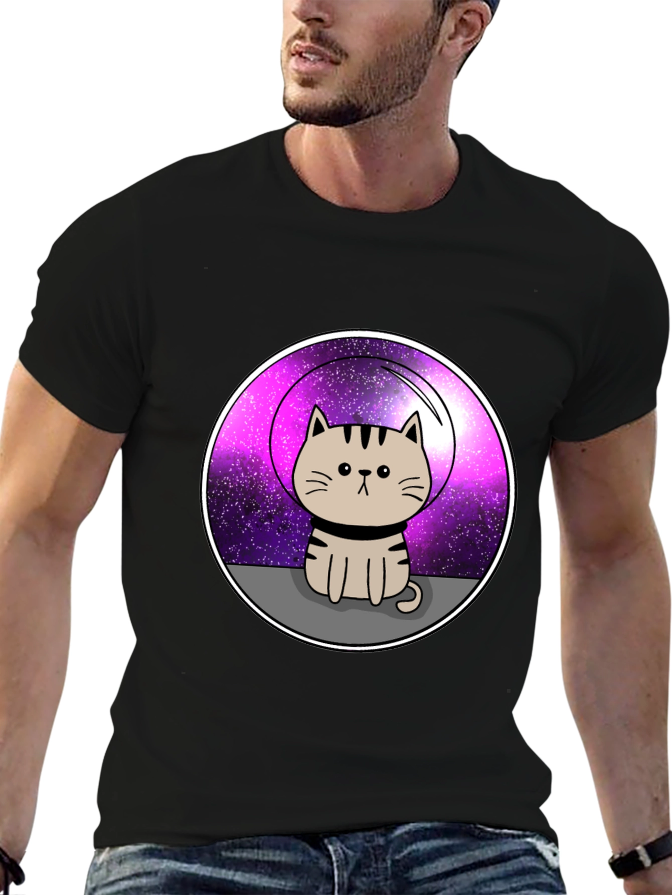 Black Space Cat Graphic T-Shirt view 6