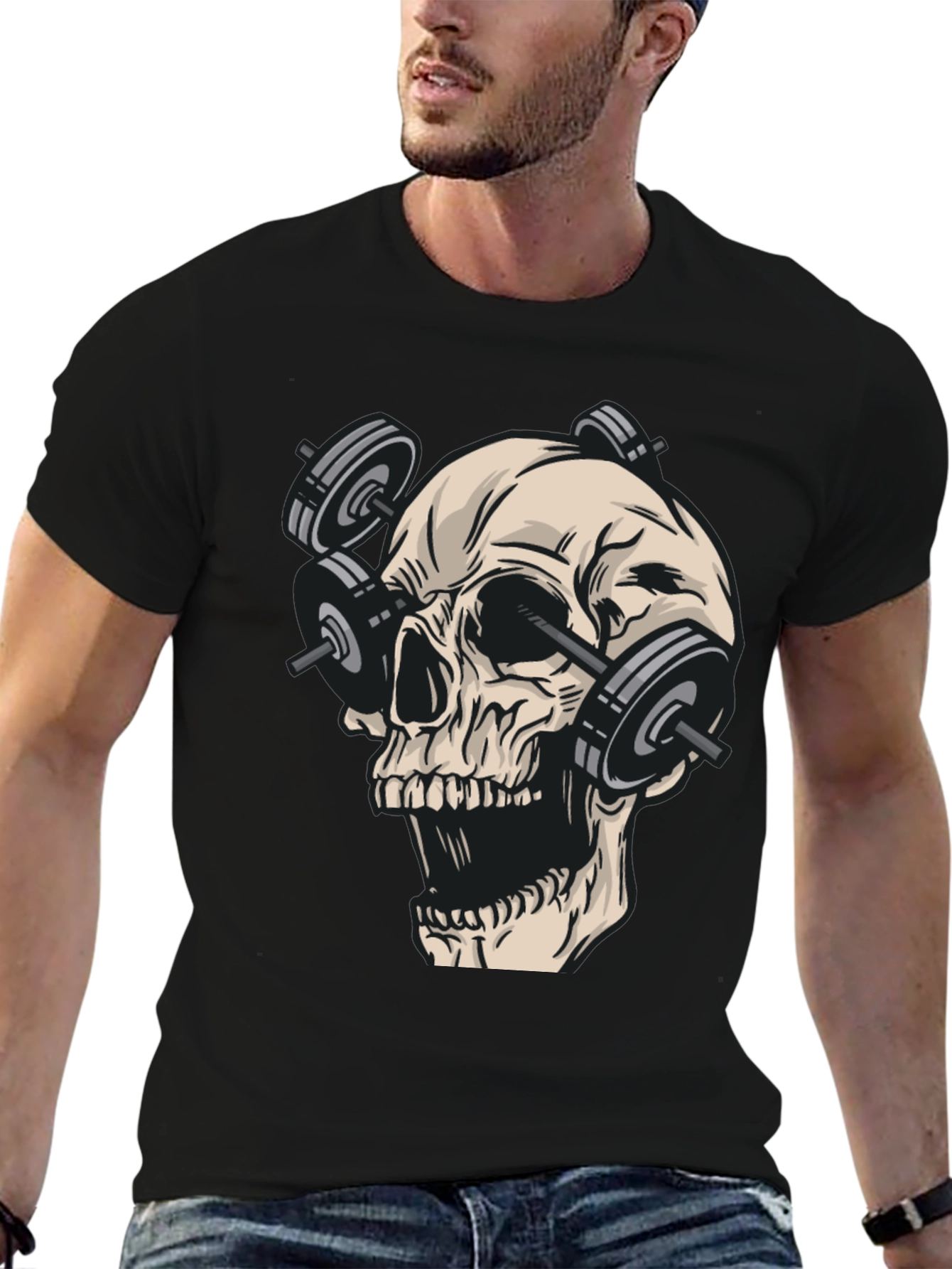 Black Skull Gym Weights Black T-Shirt view 6