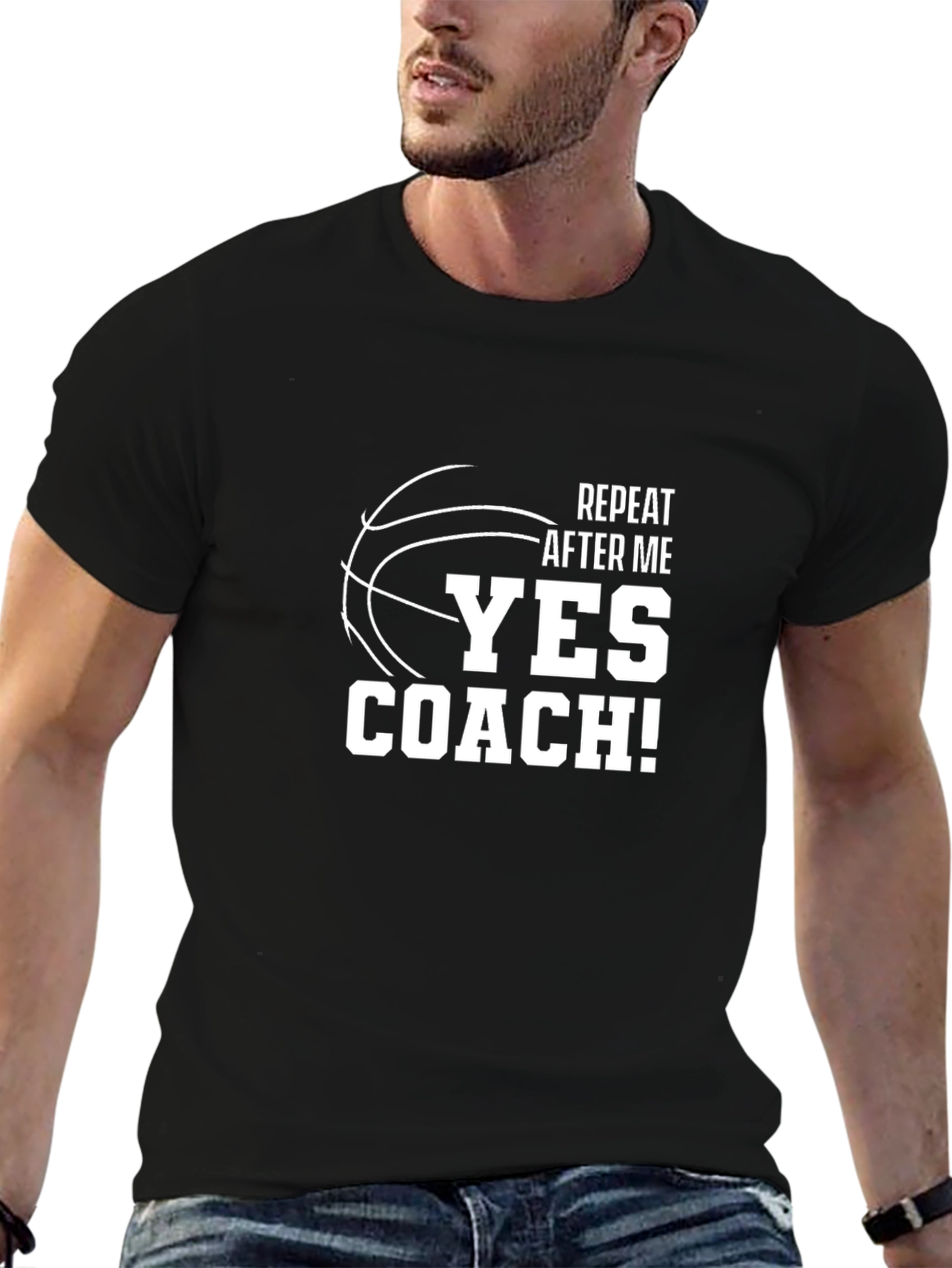 Black Basketball Coach T-Shirt - Repeat After Me Yes Coach! view 6