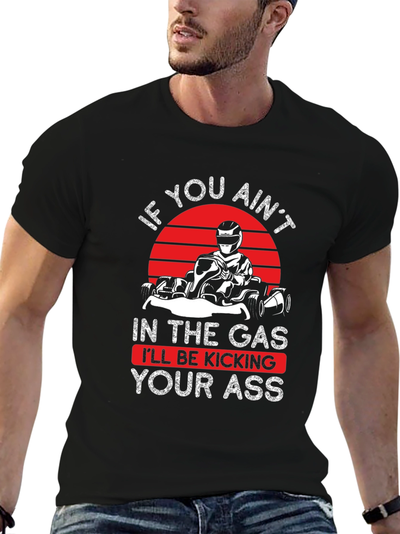 Black Go-Kart Racing T-Shirt - "In The Gas" view 6