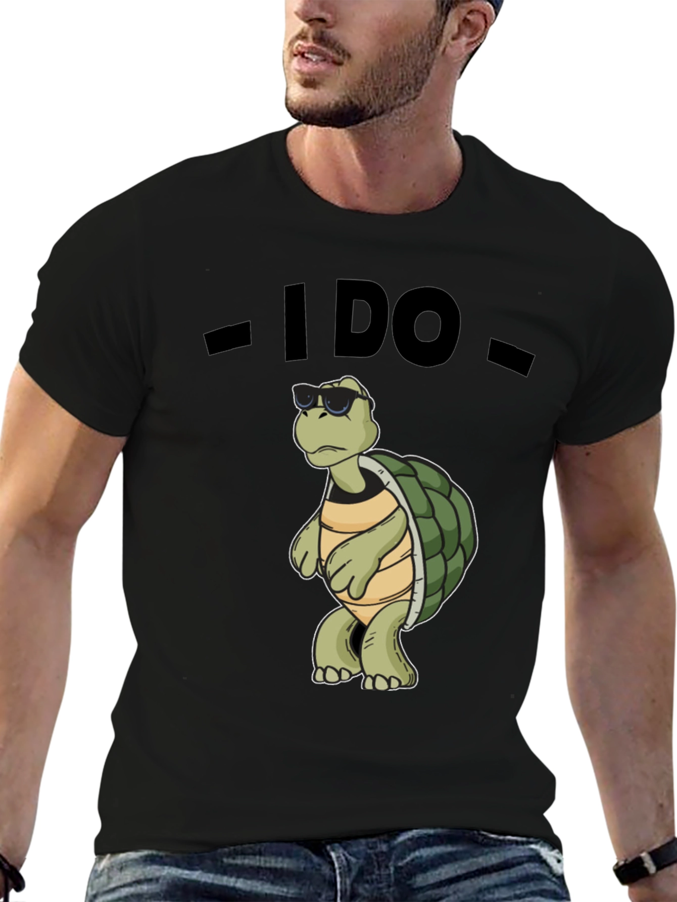 Black Cool Turtle T-Shirt - I Do - Black Cotton Tee view 6