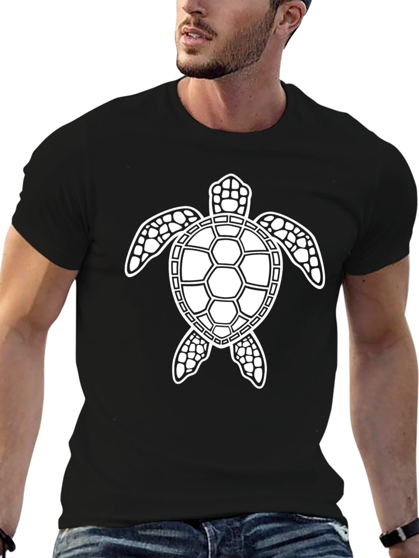 Black Sea Turtle Graphic Tee - Black Cotton T-Shirt view 6