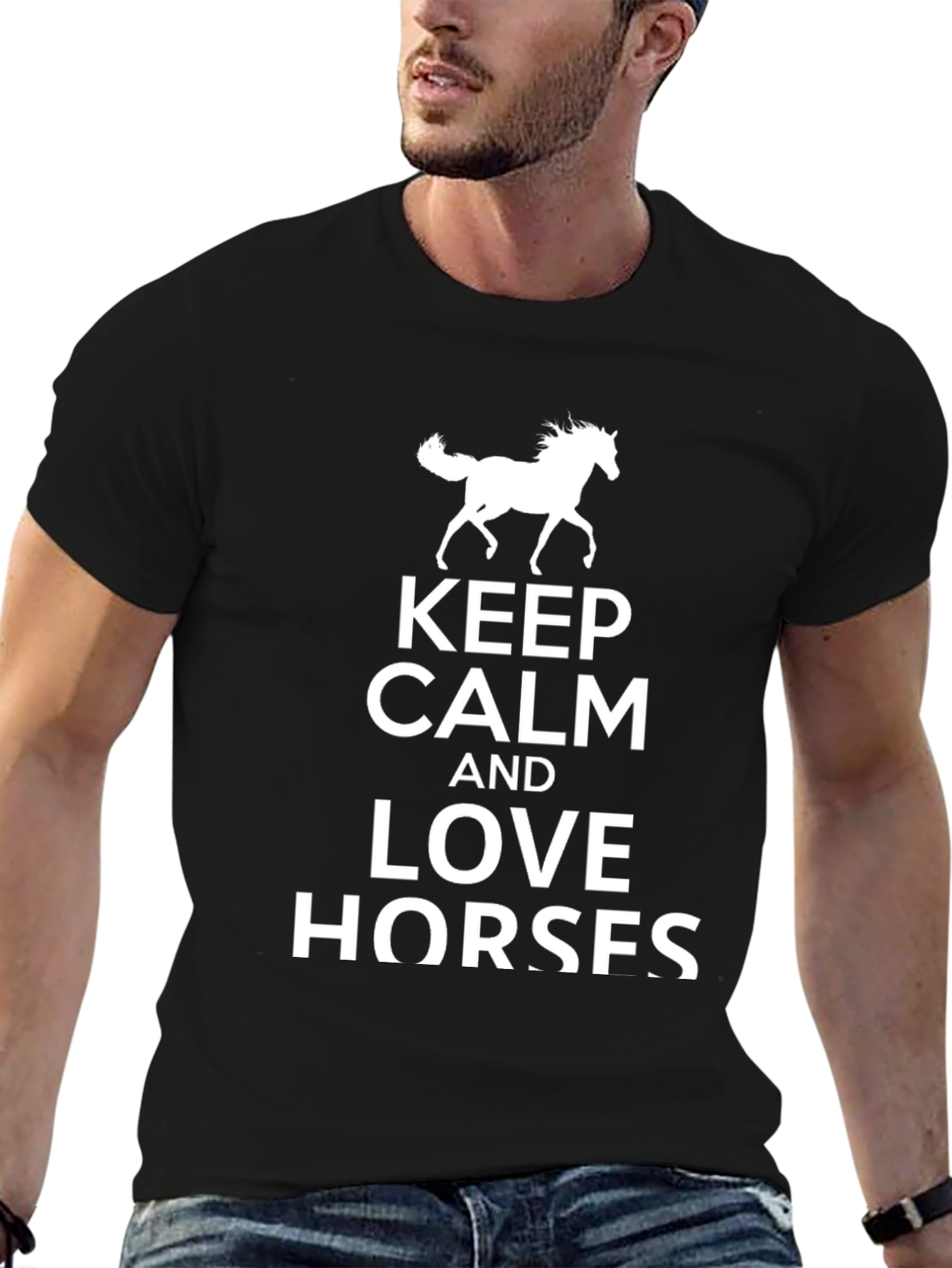 Black Keep Calm and Love Horses Black T-Shirt view 6