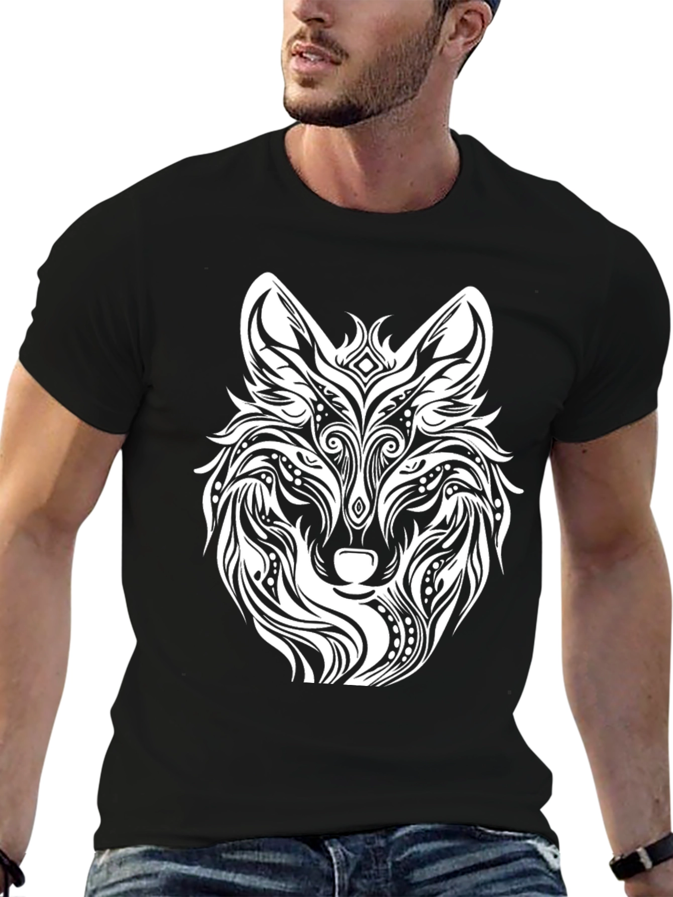 Black Wolf Graphic Print Black T-Shirt view 6