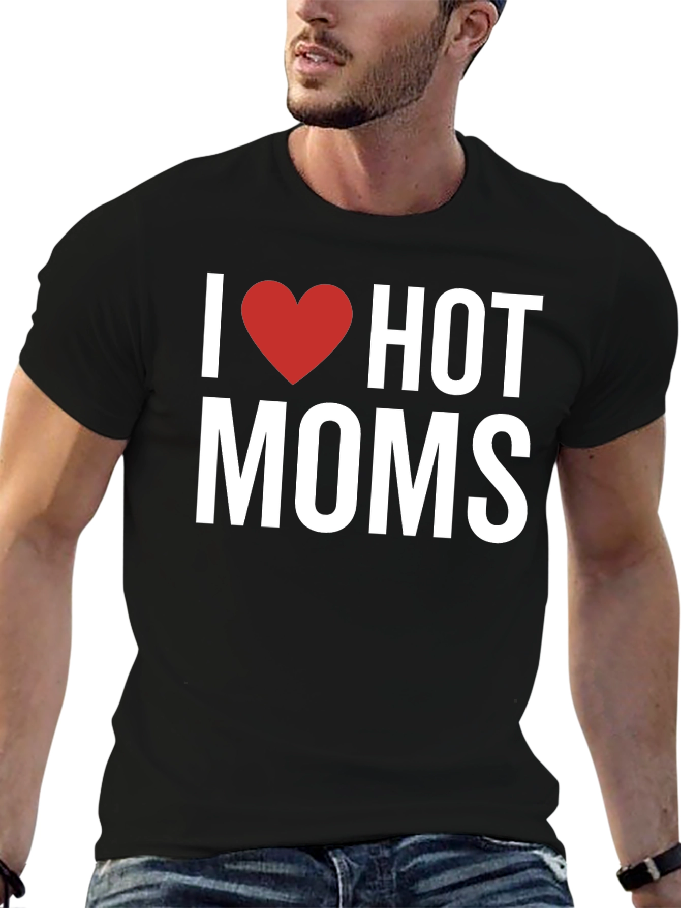 Black I Heart Hot Moms Graphic T-Shirt - Adult Humor Tee view 6