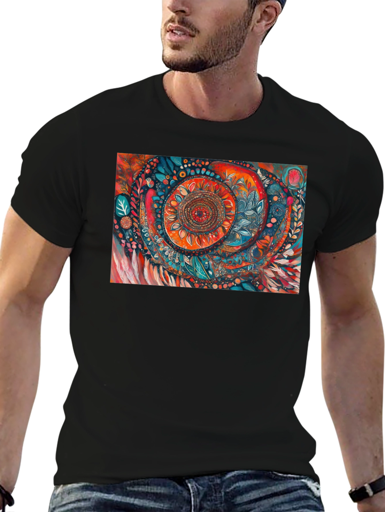 Black Abstract Art Print Black T-Shirt view 6