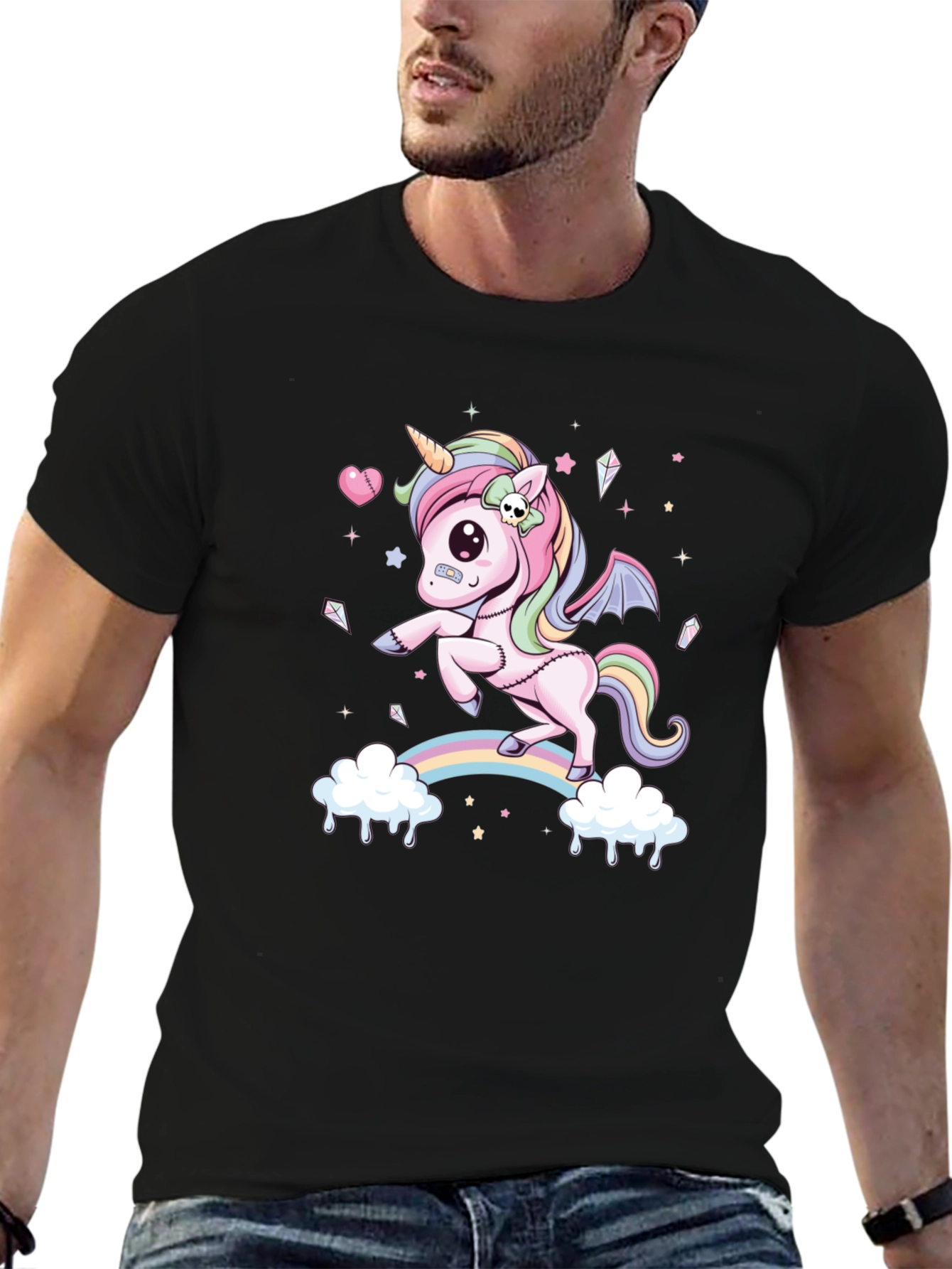 Black Unicorn Rainbow Graphic Tee - Men's Black T-Shirt view 6