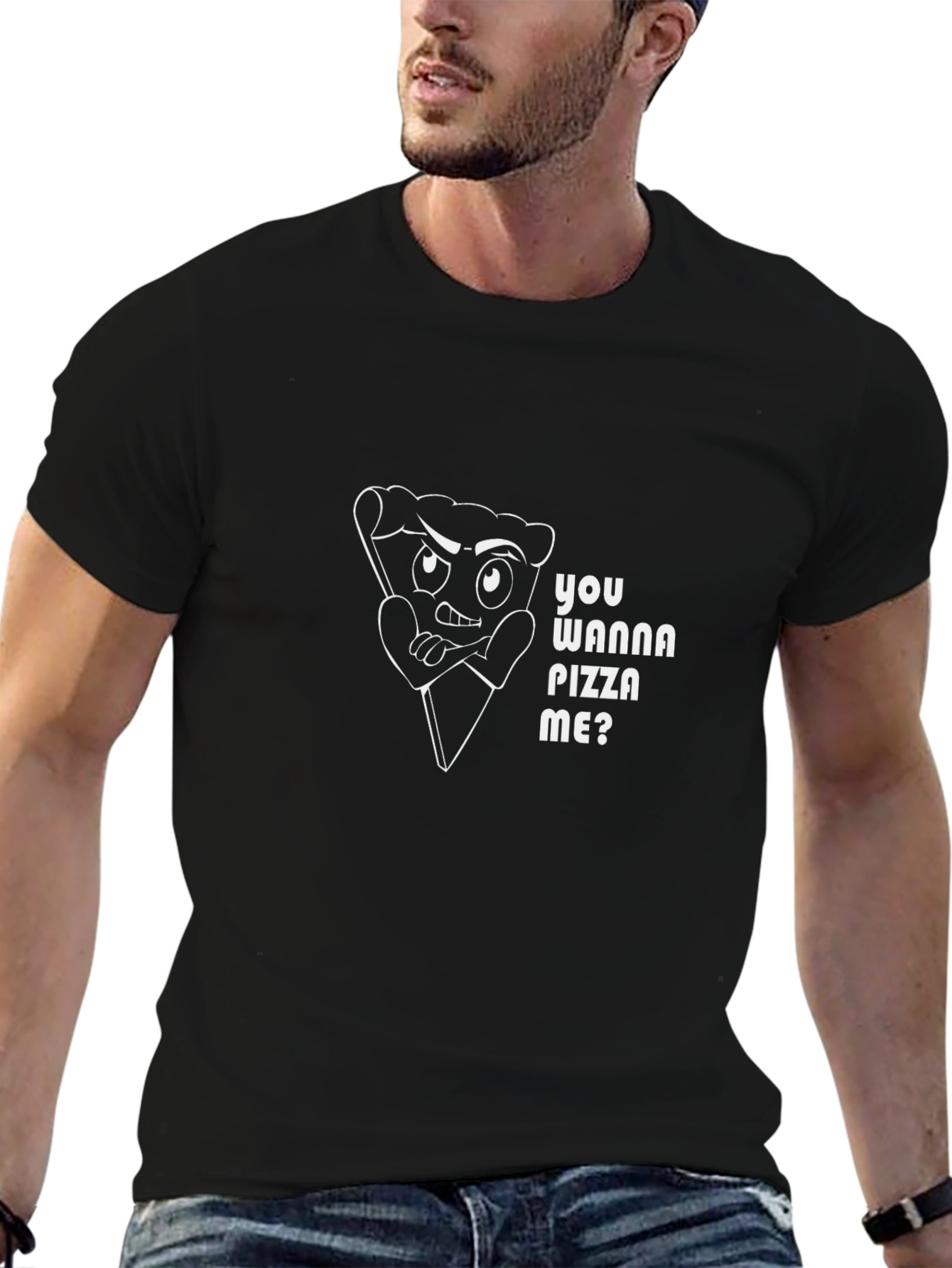 Black Pizza Pun Black T-Shirt - You Wanna Pizza Me? view 6