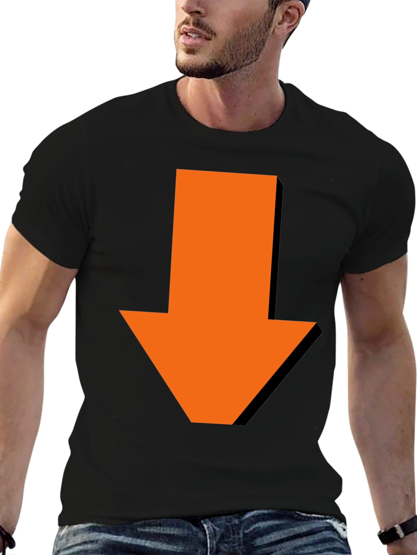 Black Down Arrow Graphic Tee - Casual Black T-Shirt view 6