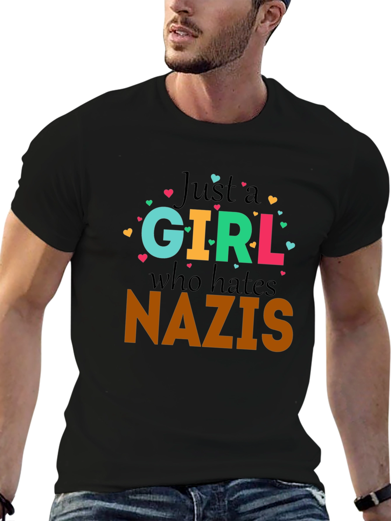 Black Just A Girl Who Hates Nazis Graphic Tee view 6