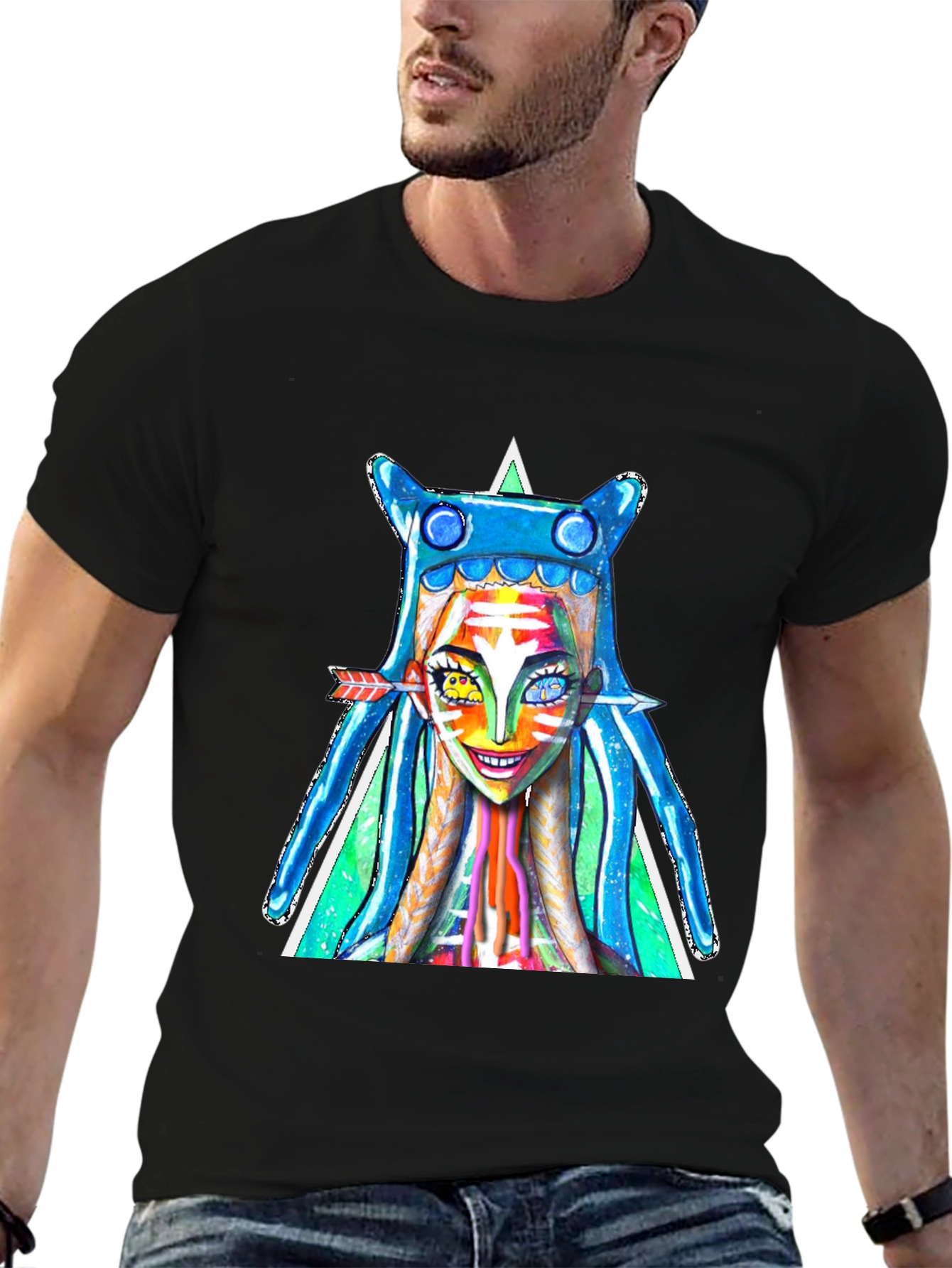 Black Funky Art T-Shirt - Colorful Character Graphic Tee view 6
