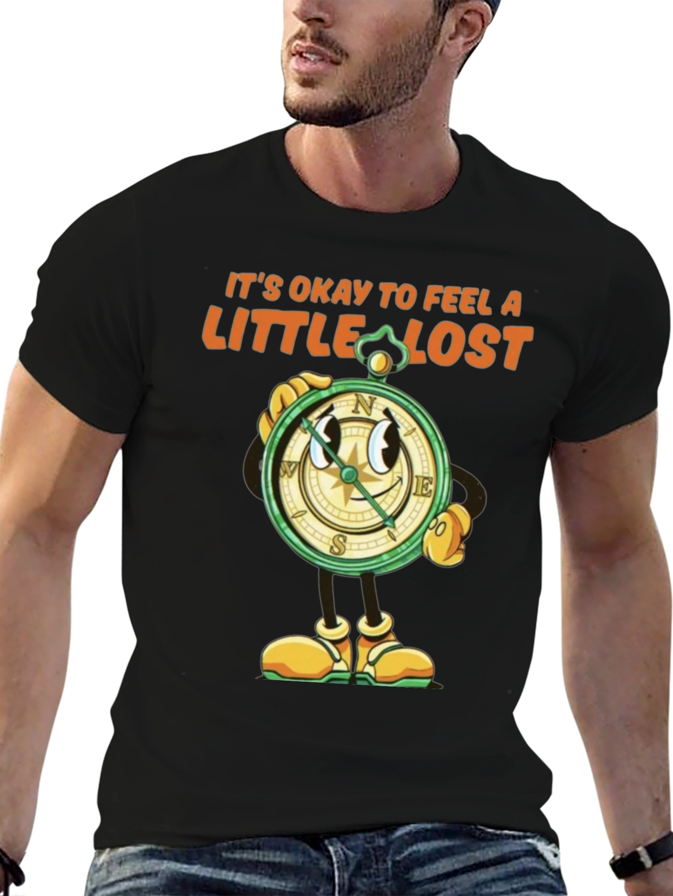 Black It's Okay To Feel A Little Lost T-Shirt view 6