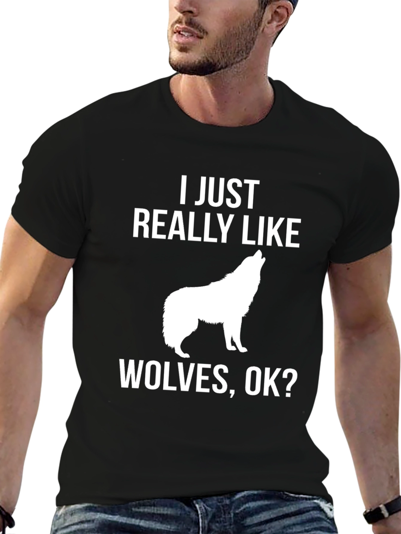 Black I Just Really Like Wolves T-Shirt view 6