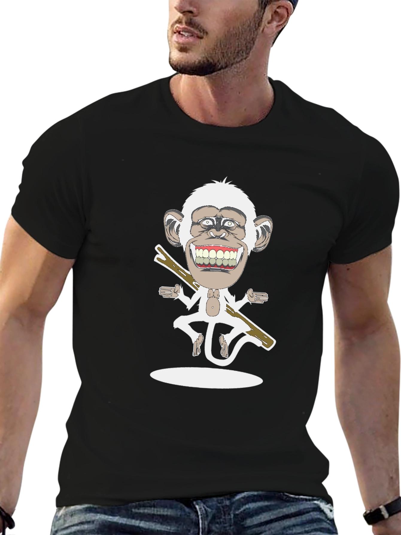 Black Cartoon Monkey Graphic Tee - Black view 6