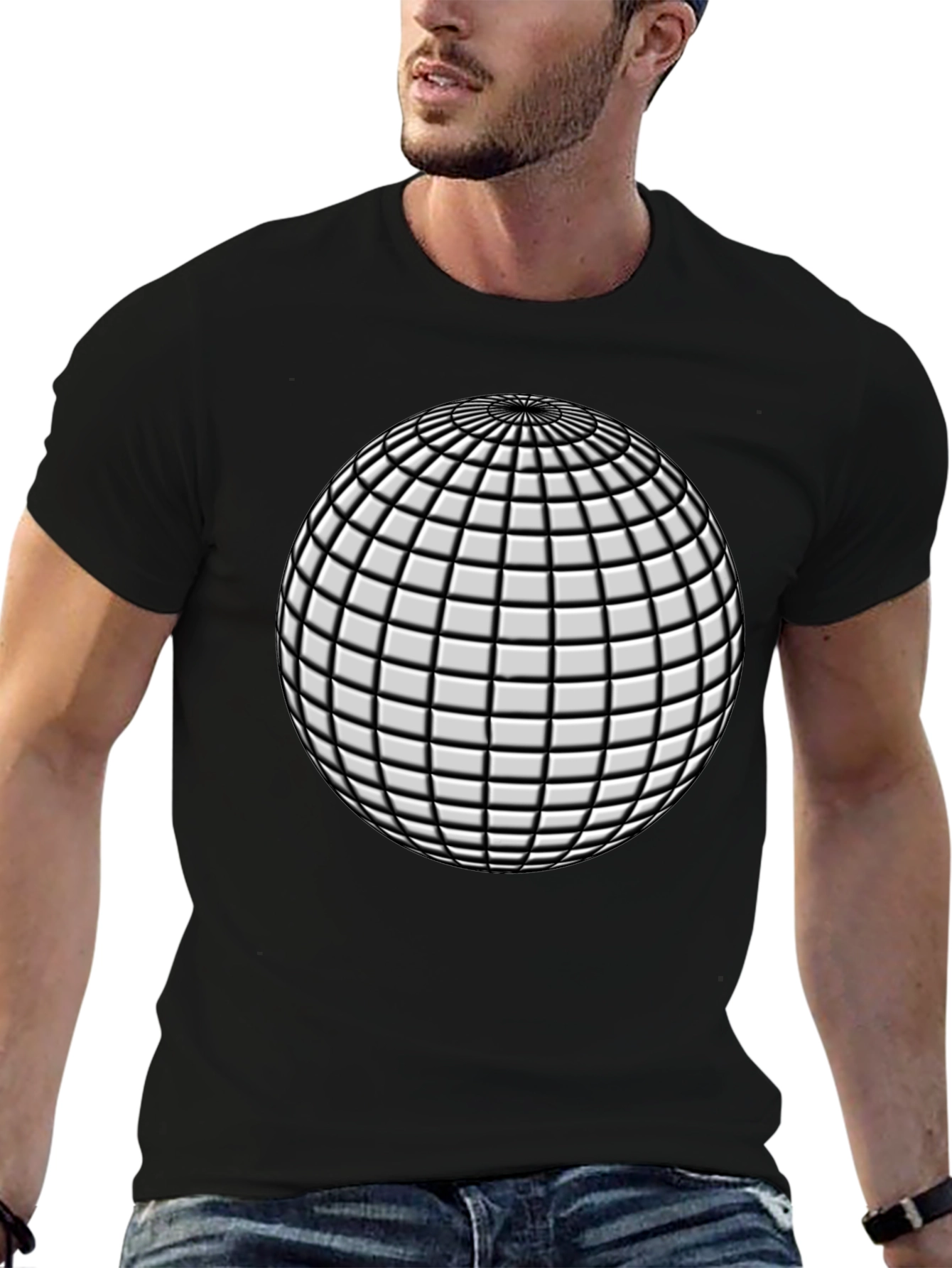 Black Geometric Sphere Graphic T-Shirt - Modern Design view 6