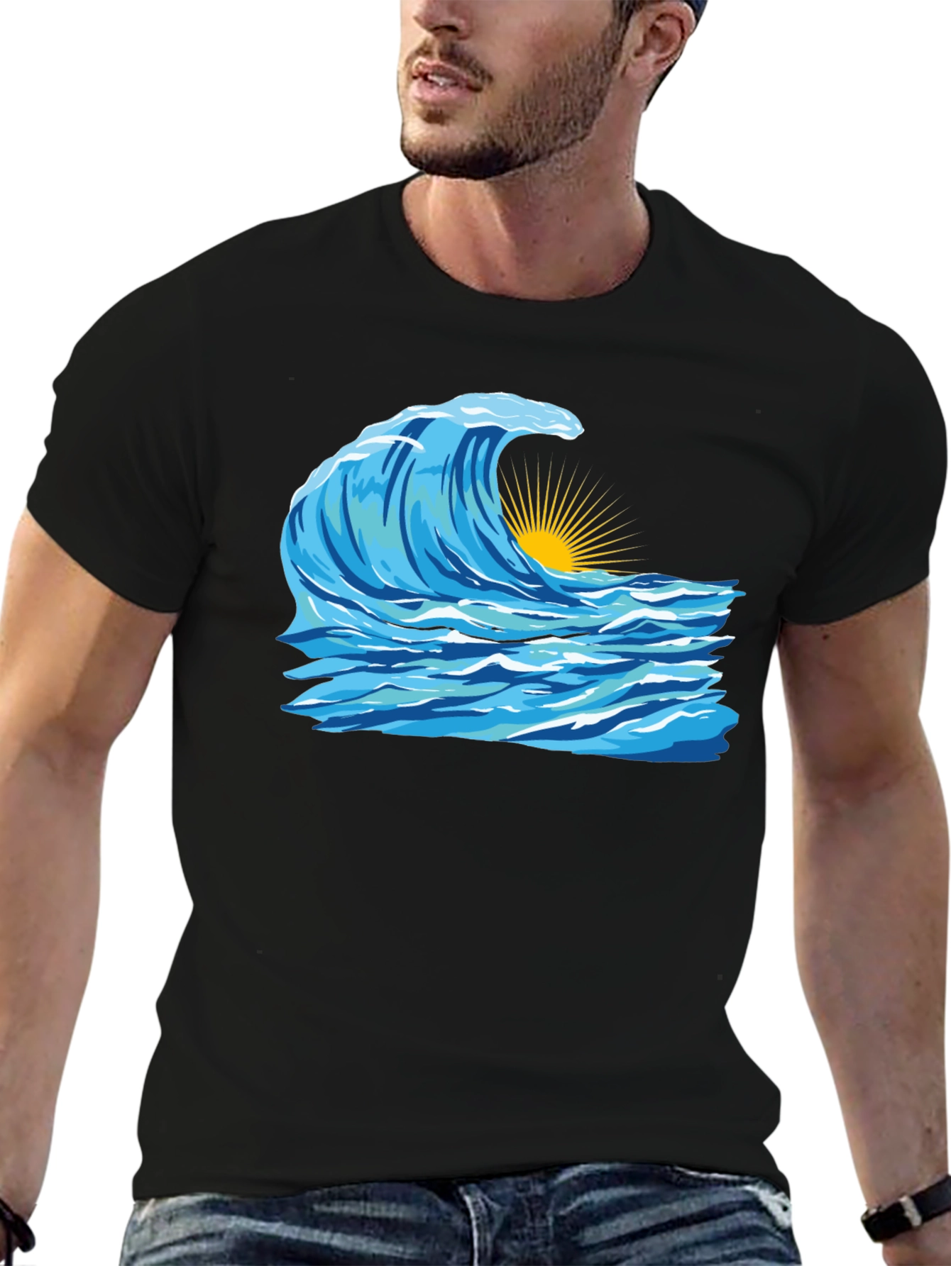 Black Wave Graphic Black T-Shirt view 6