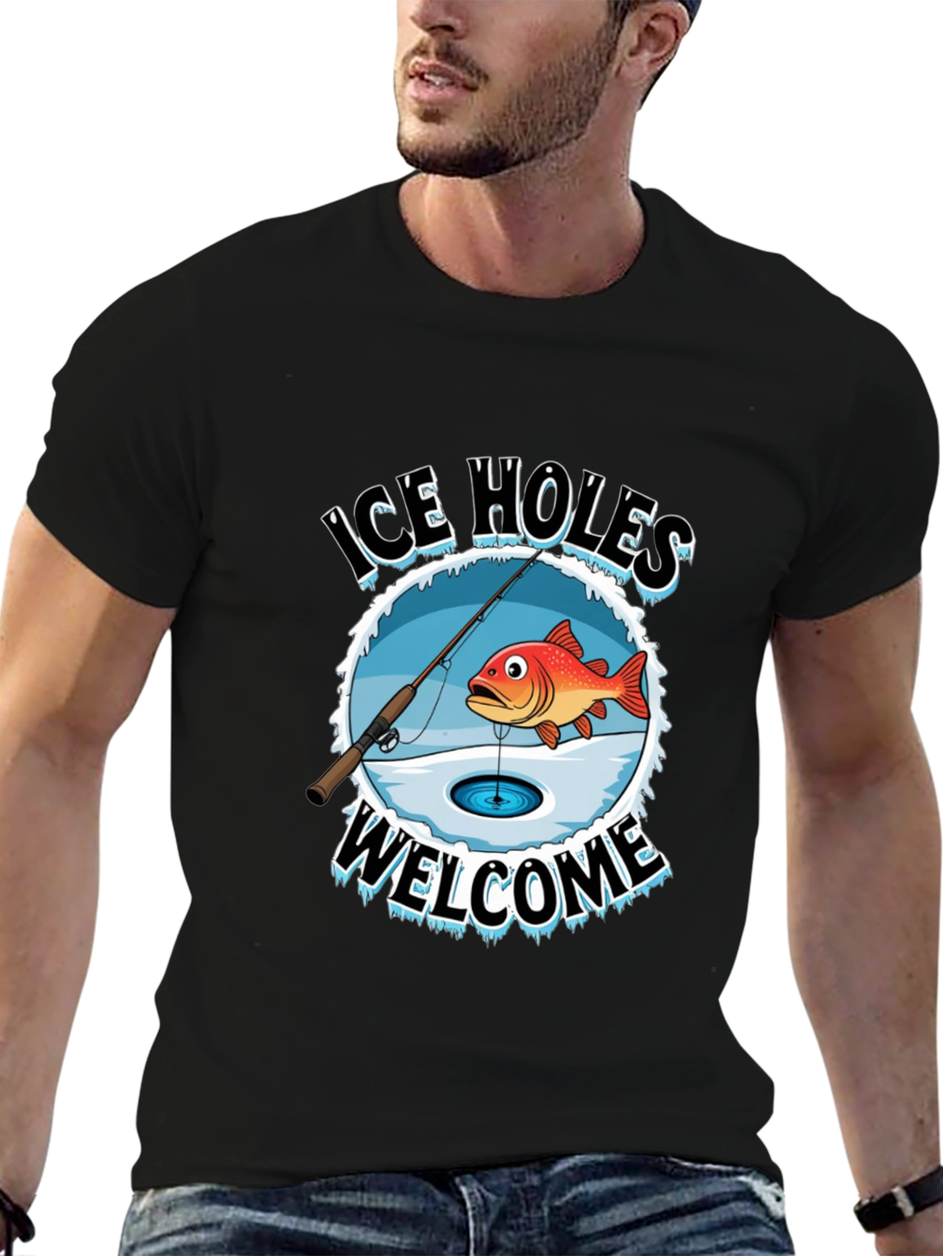 Black Ice Holes Welcome Fishing T-Shirt view 6