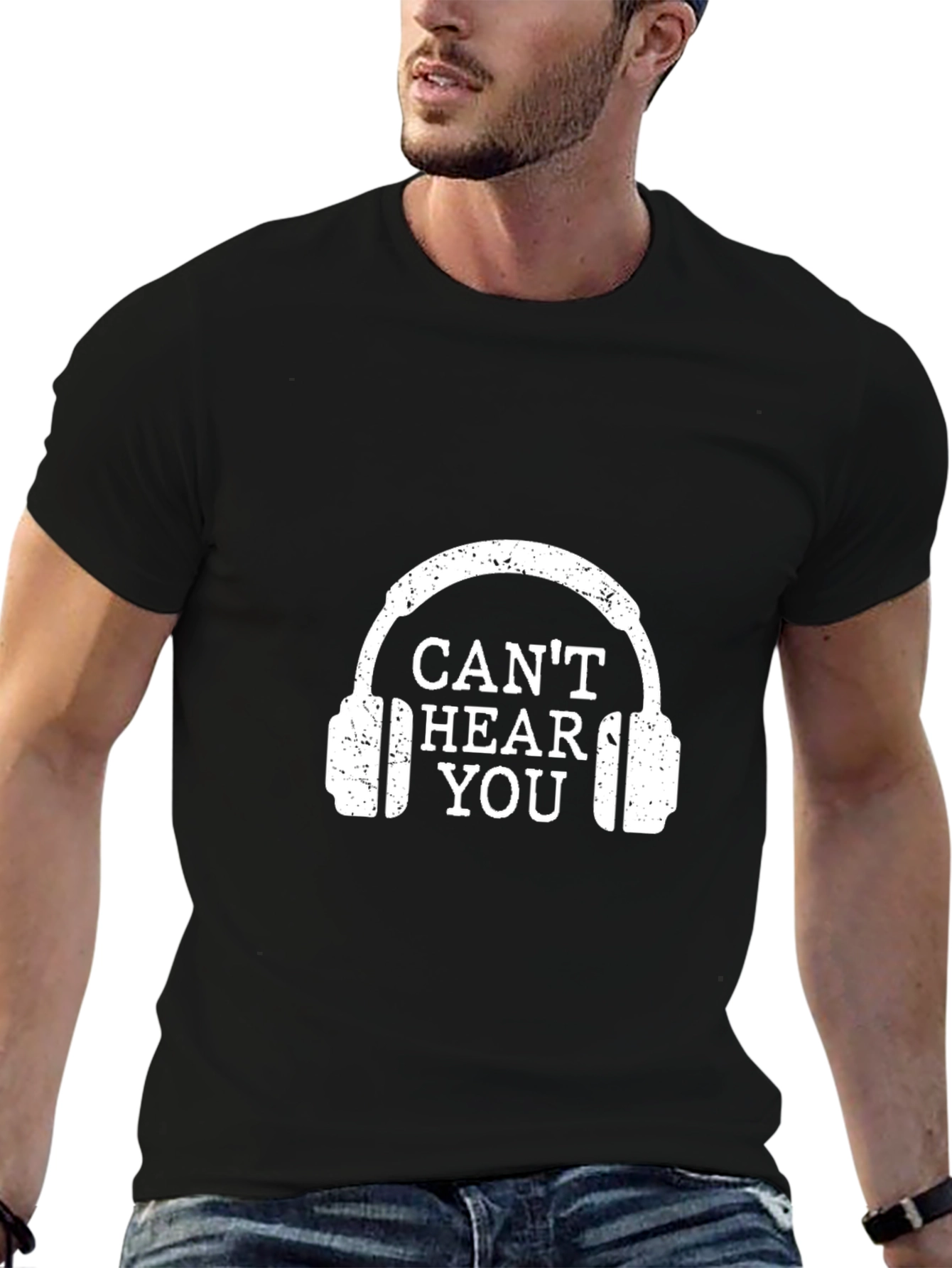 Black Can't Hear You Graphic Tee - Black Cotton T-Shirt view 6