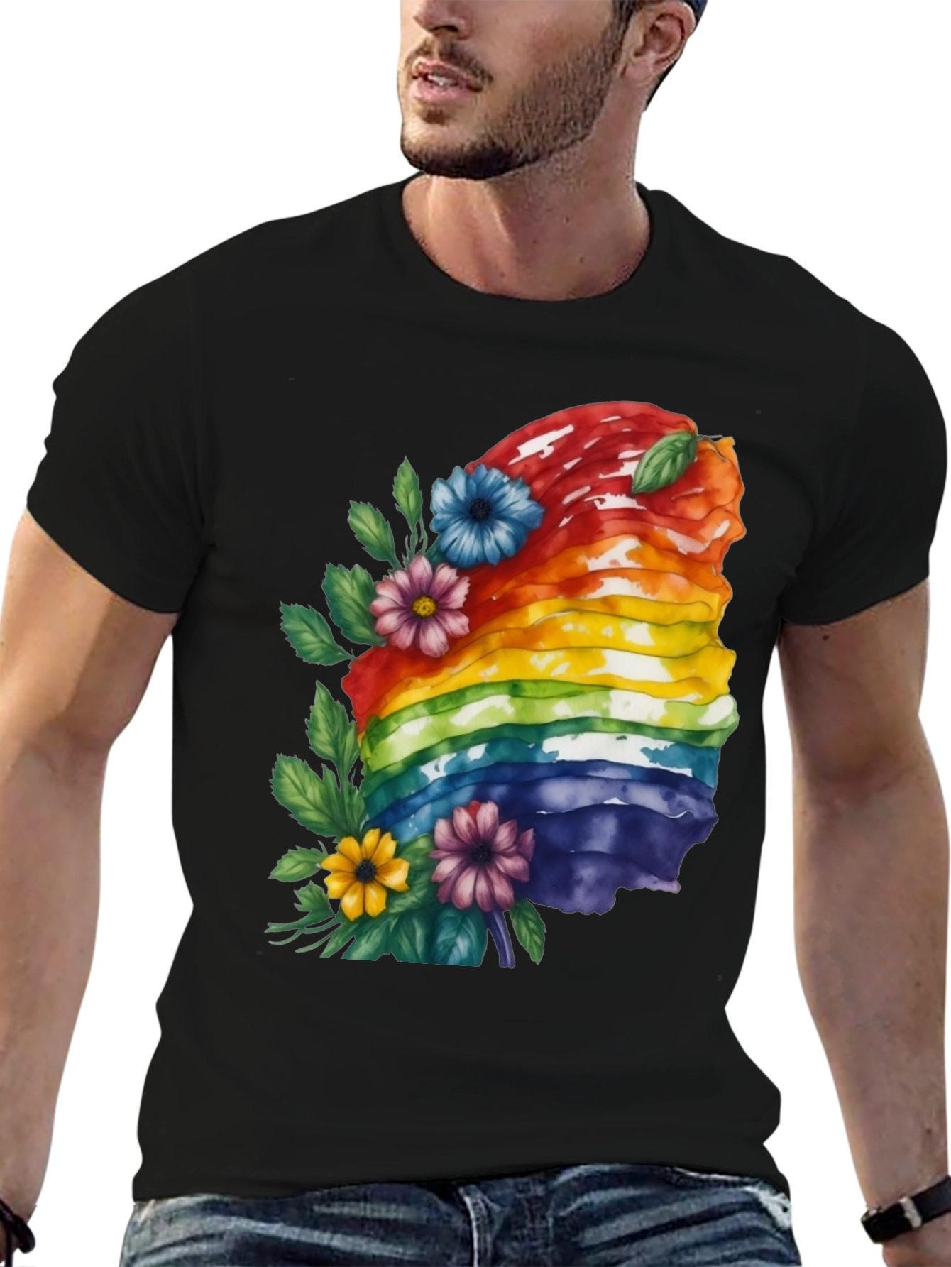 Black Rainbow Layered Cake Floral T-Shirt view 6