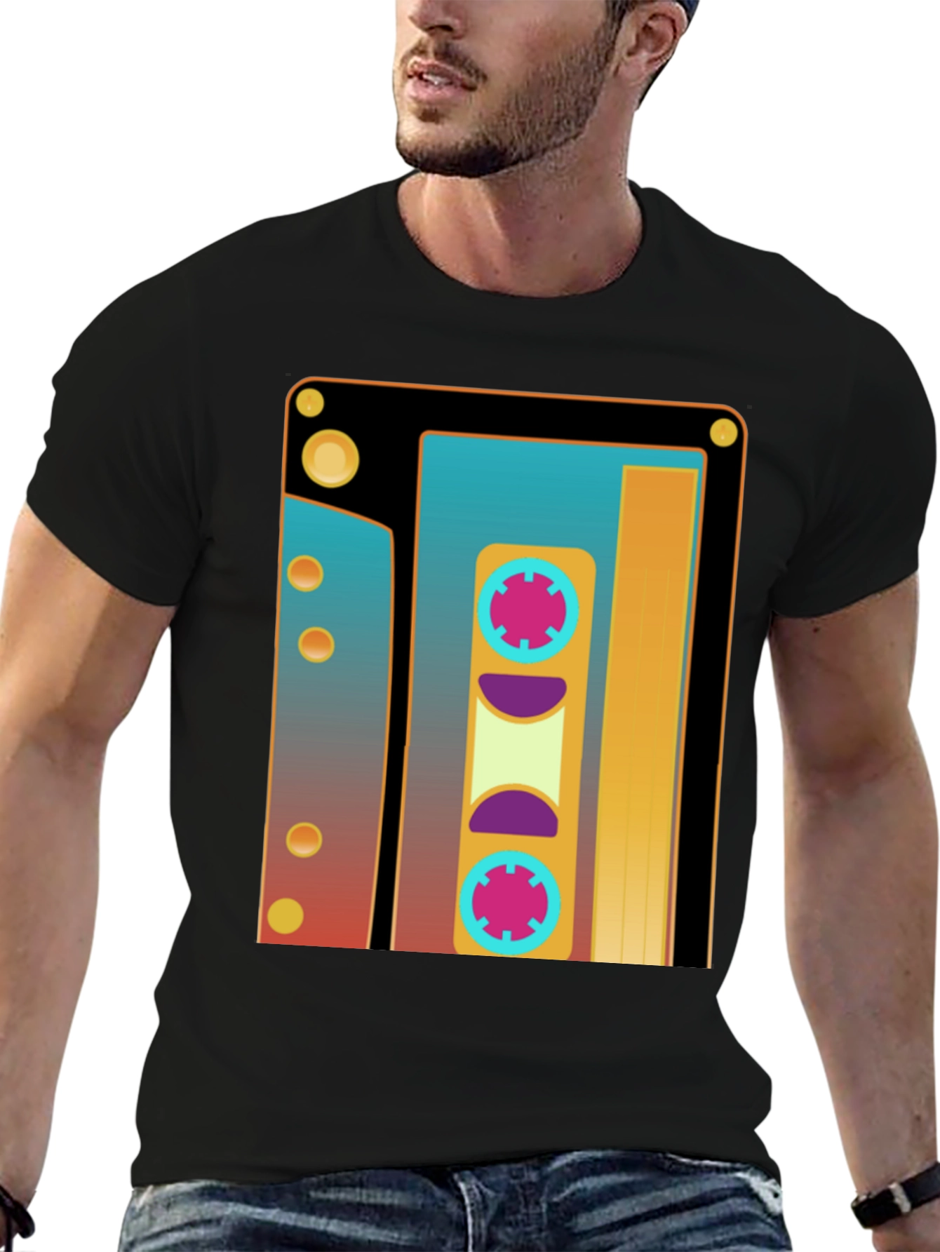 Black Retro Cassette Tape Graphic T-Shirt - Vintage Style view 6