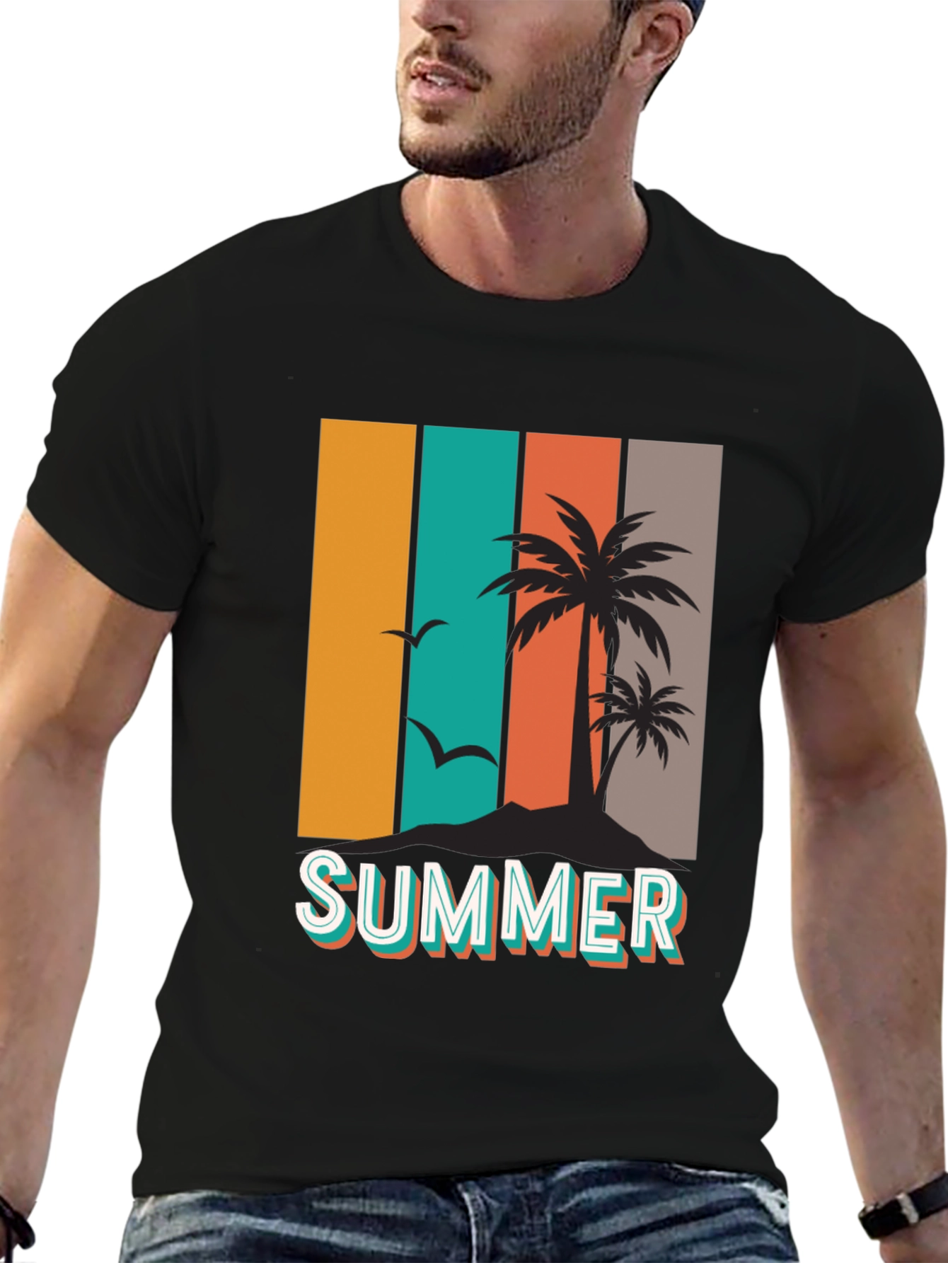 Black Retro Summer Palm Tree Graphic T-Shirt view 6