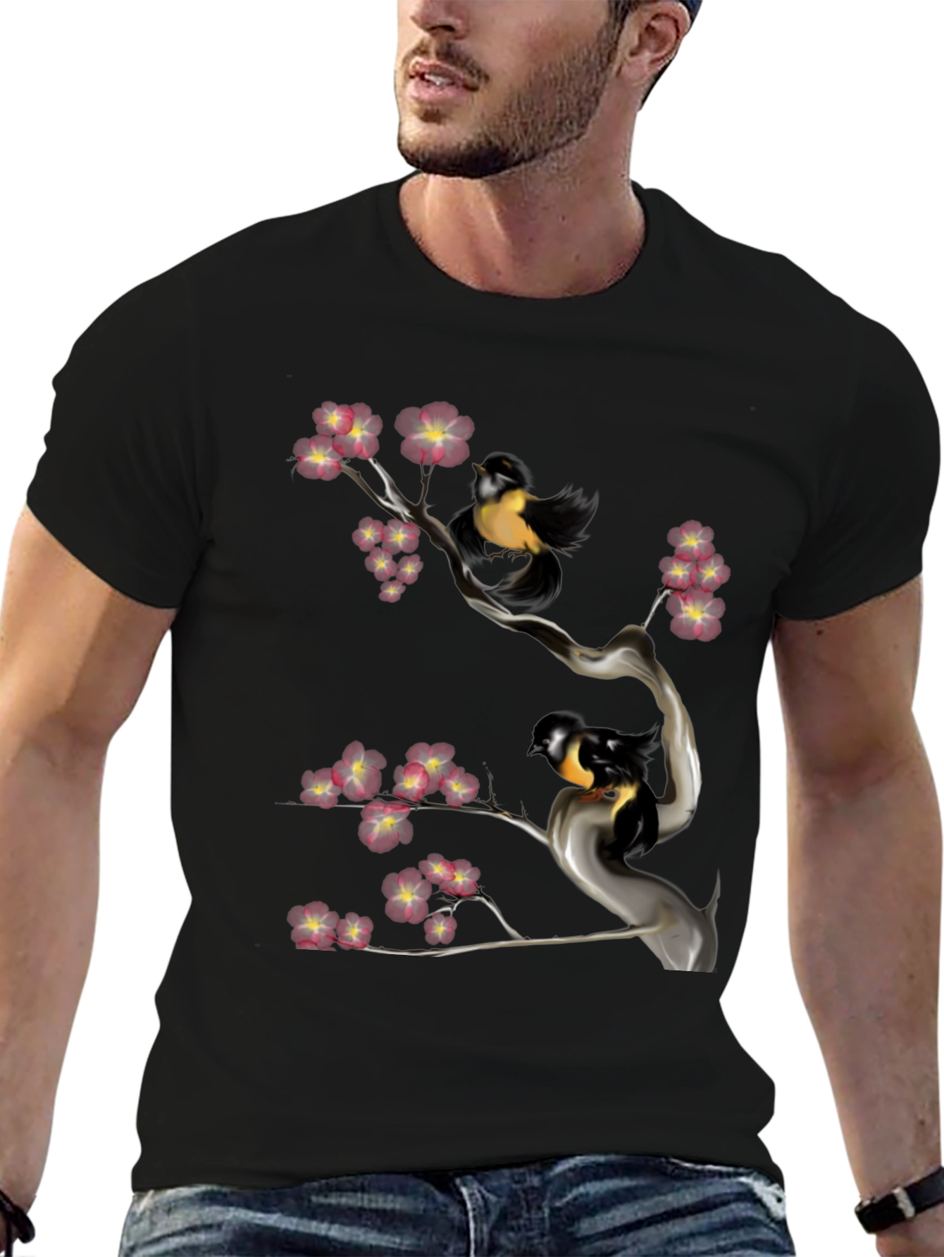 Black Bird & Cherry Blossom Graphic Tee view 6