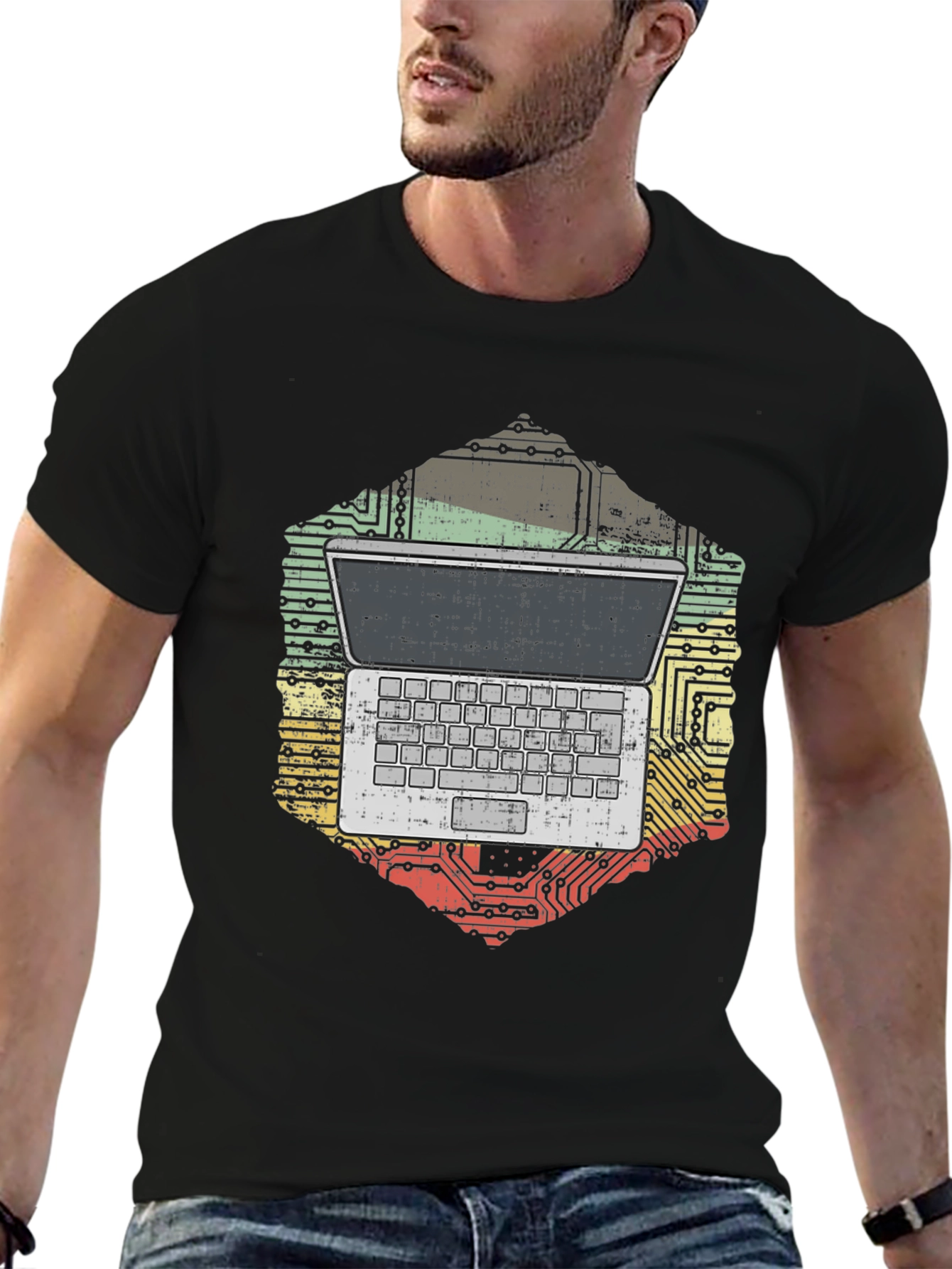 Black Laptop Circuit Board Graphic Tee view 6