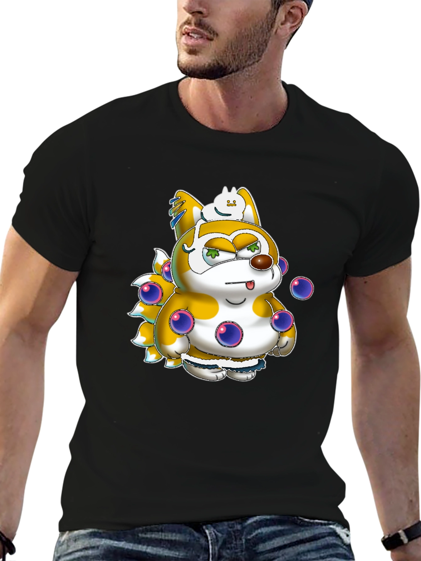 Black Cartoon Character Graphic T-Shirt - Black view 6