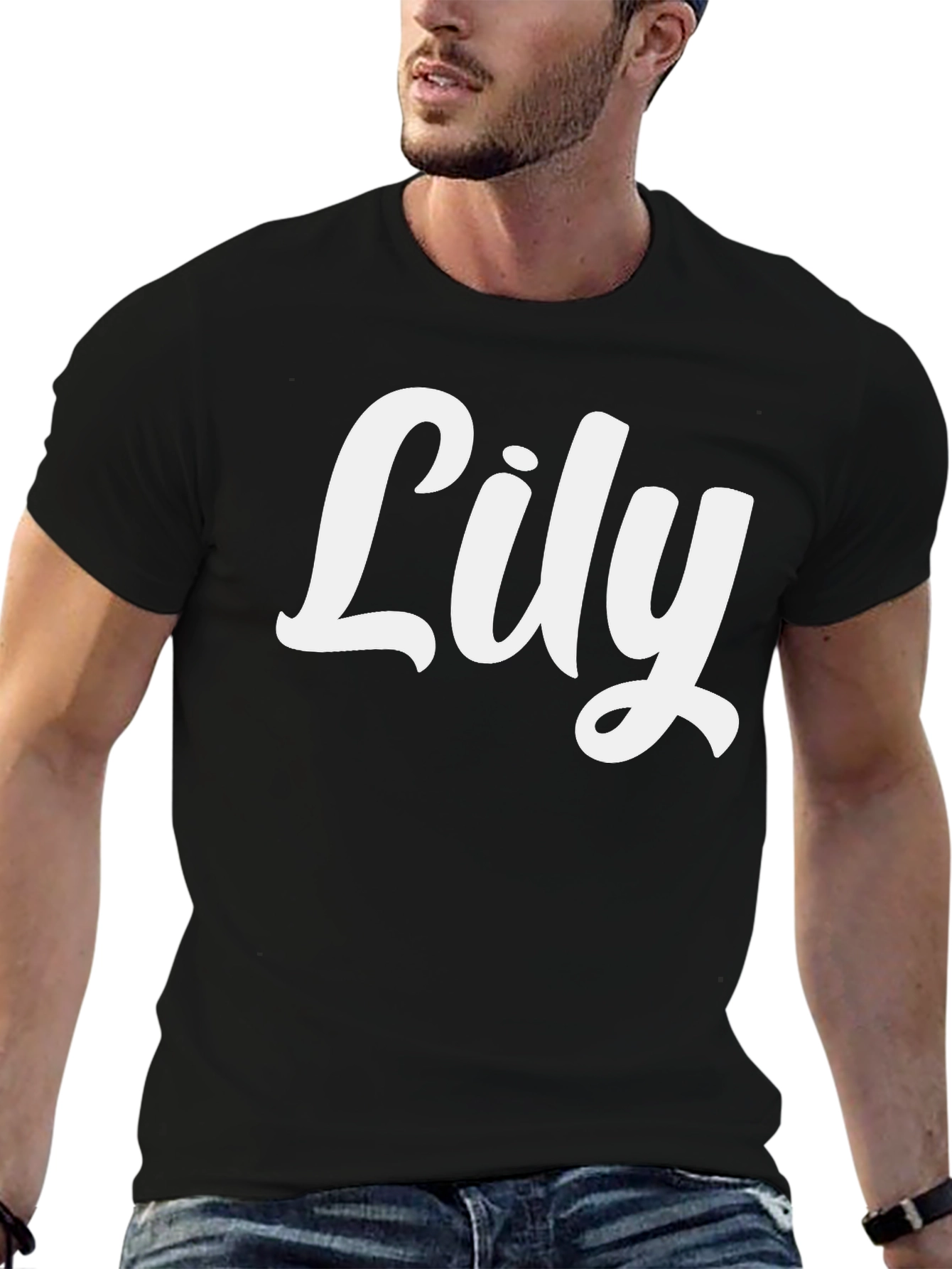 Black Lily Custom Name T-Shirt - Black Crew Neck view 6