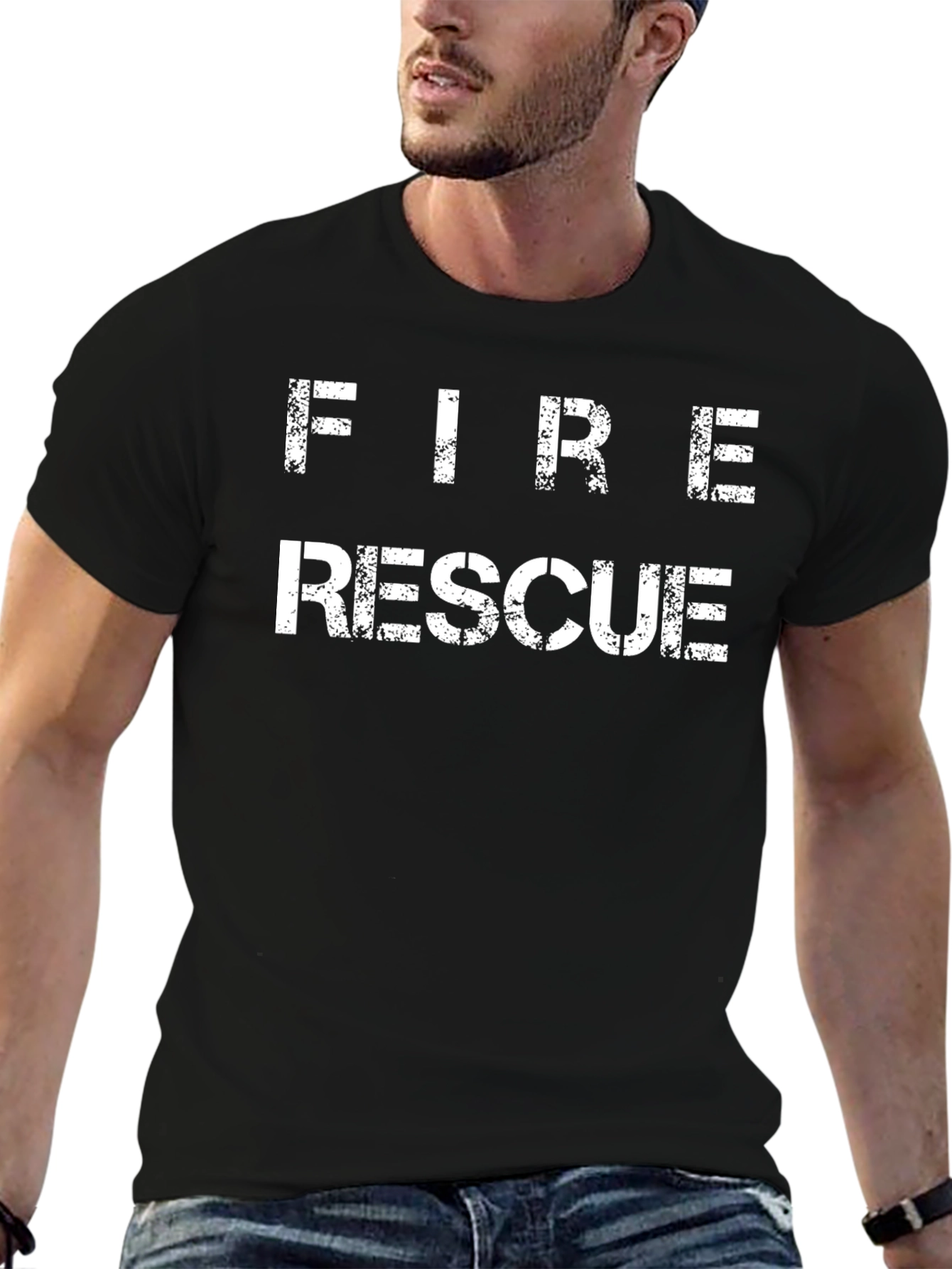 Black Fire Rescue Graphic T-Shirt - Black Cotton Tee view 6