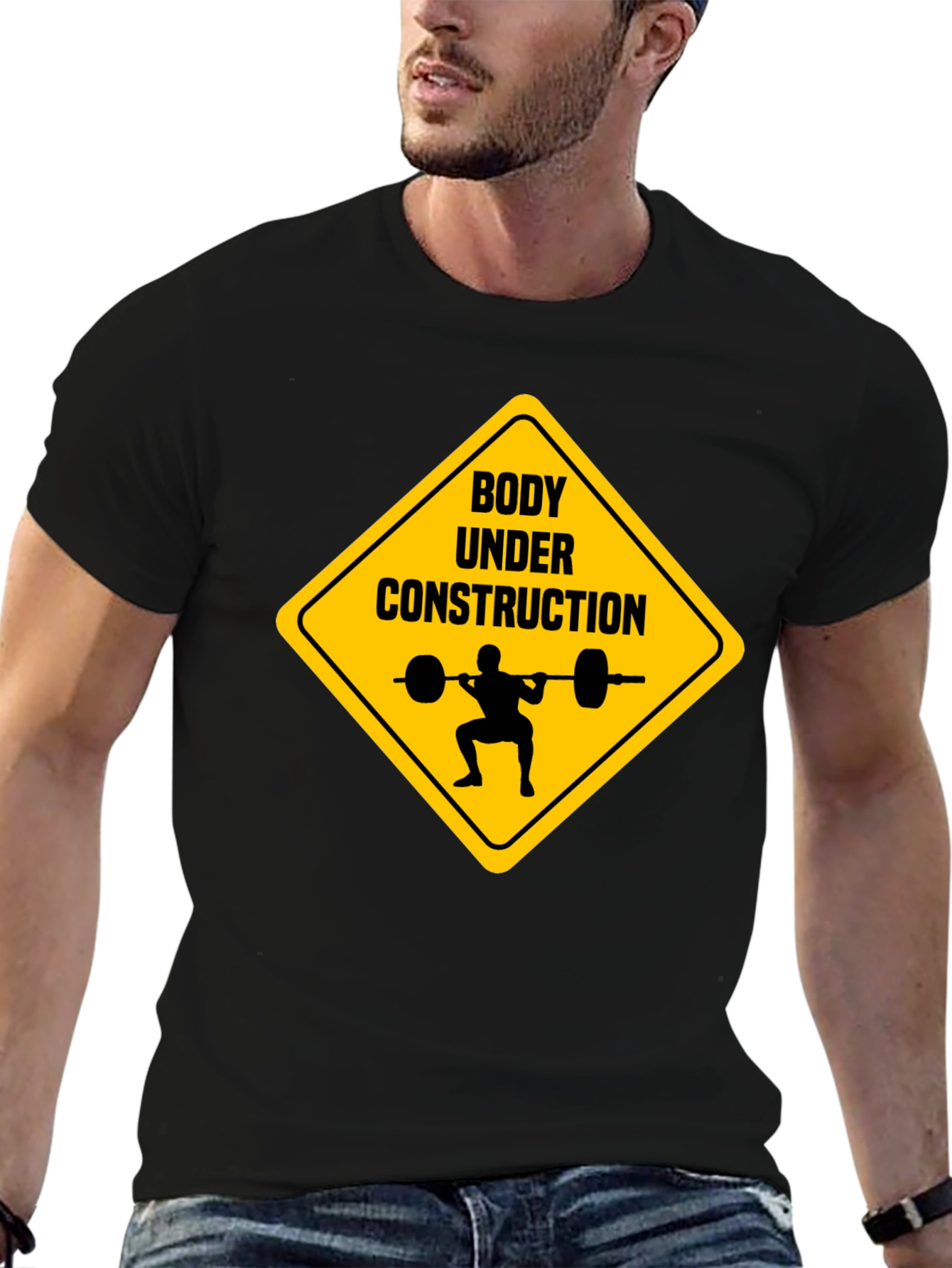 Black Body Under Construction Weightlifting T-Shirt view 6