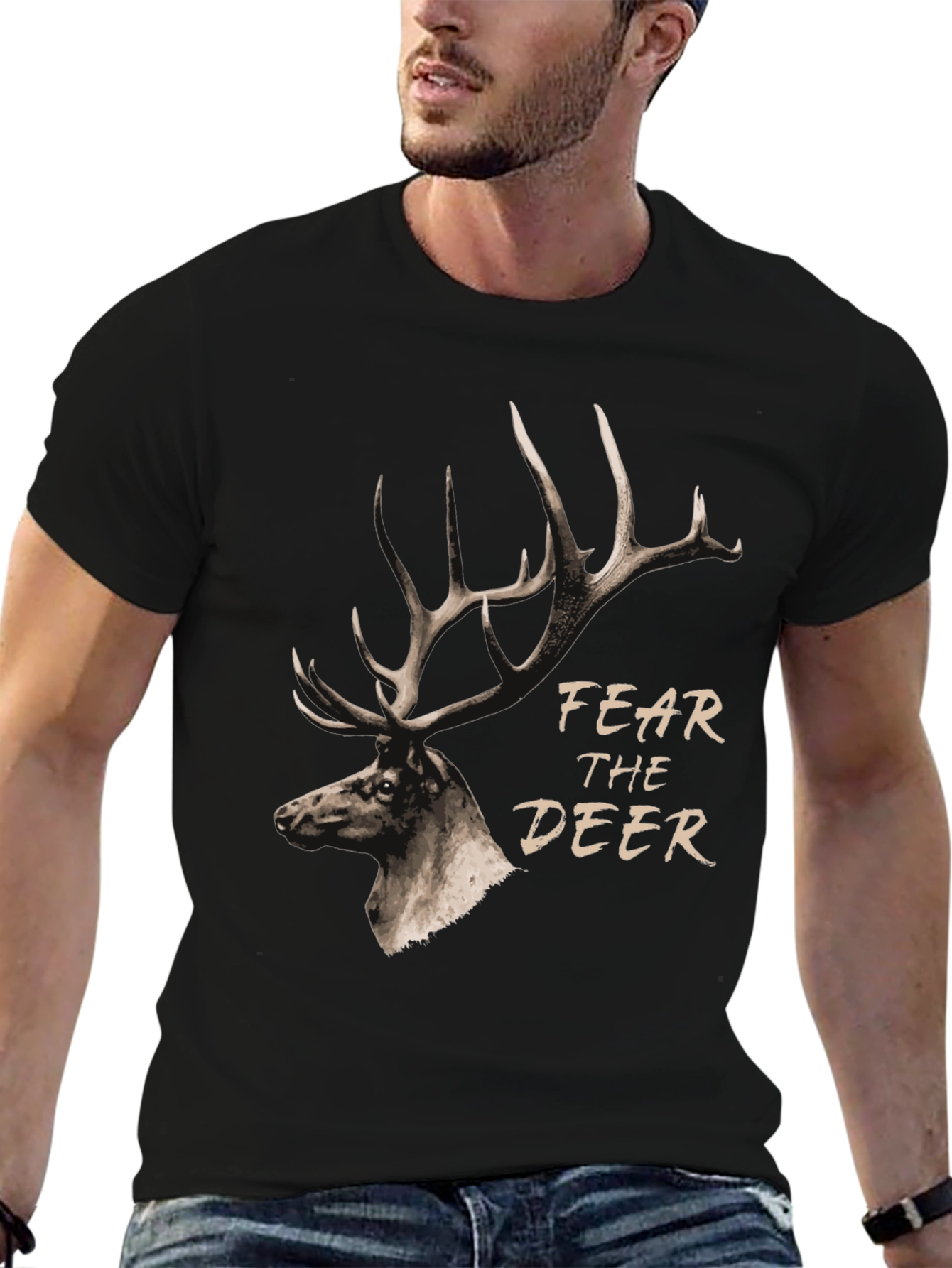 Black Fear the Deer Graphic T-Shirt - Black view 6