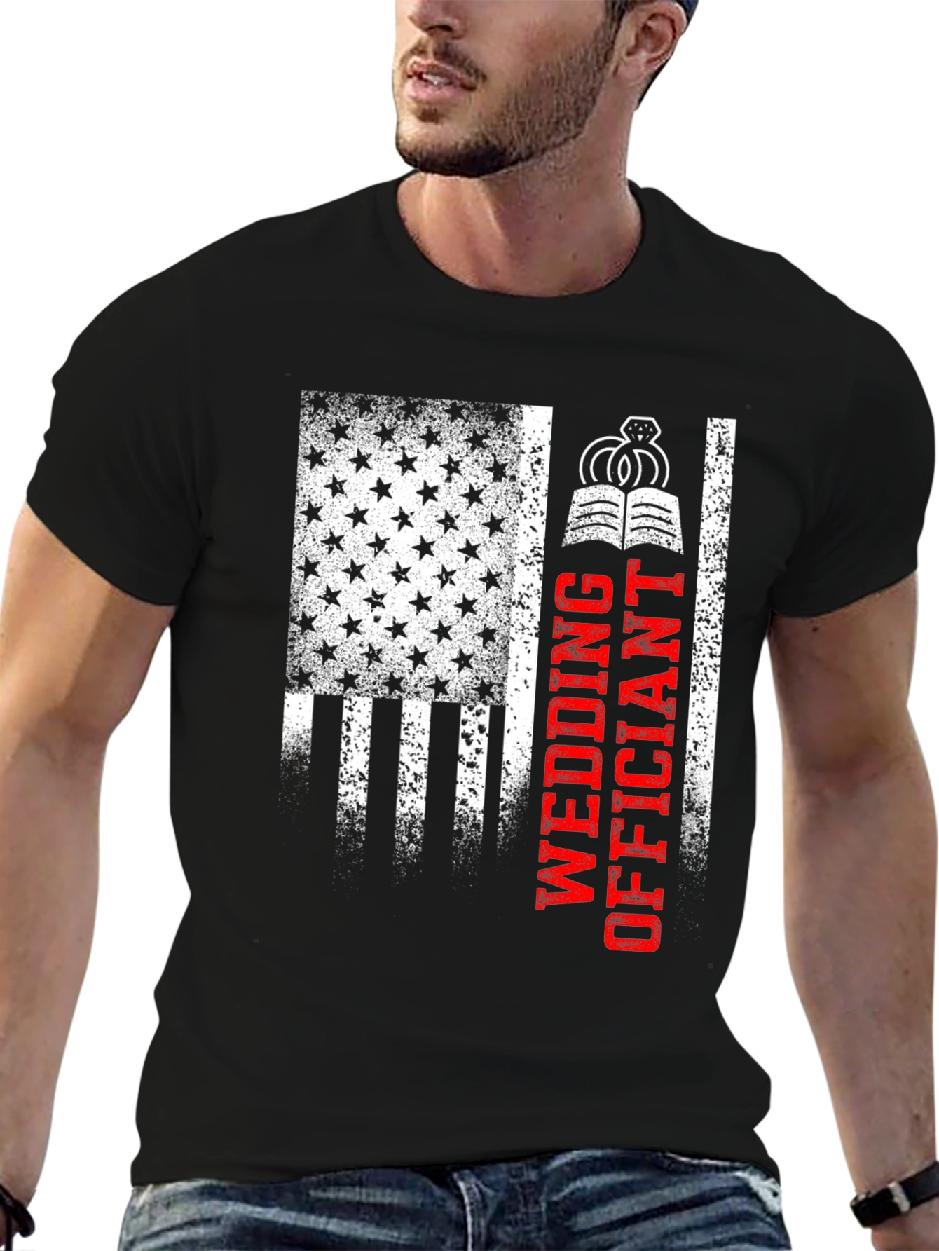 Black Wedding Officiant Patriotic T-Shirt view 6