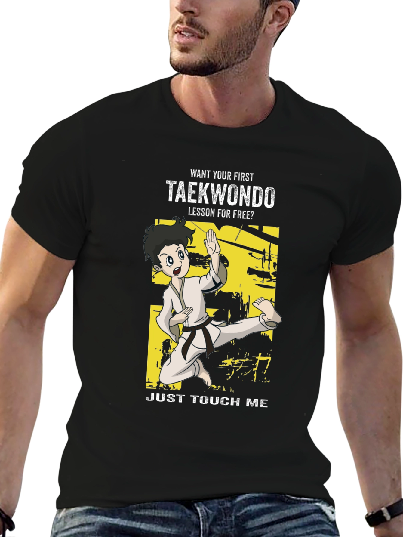 Black Taekwondo Funny Cartoon T-Shirt view 6