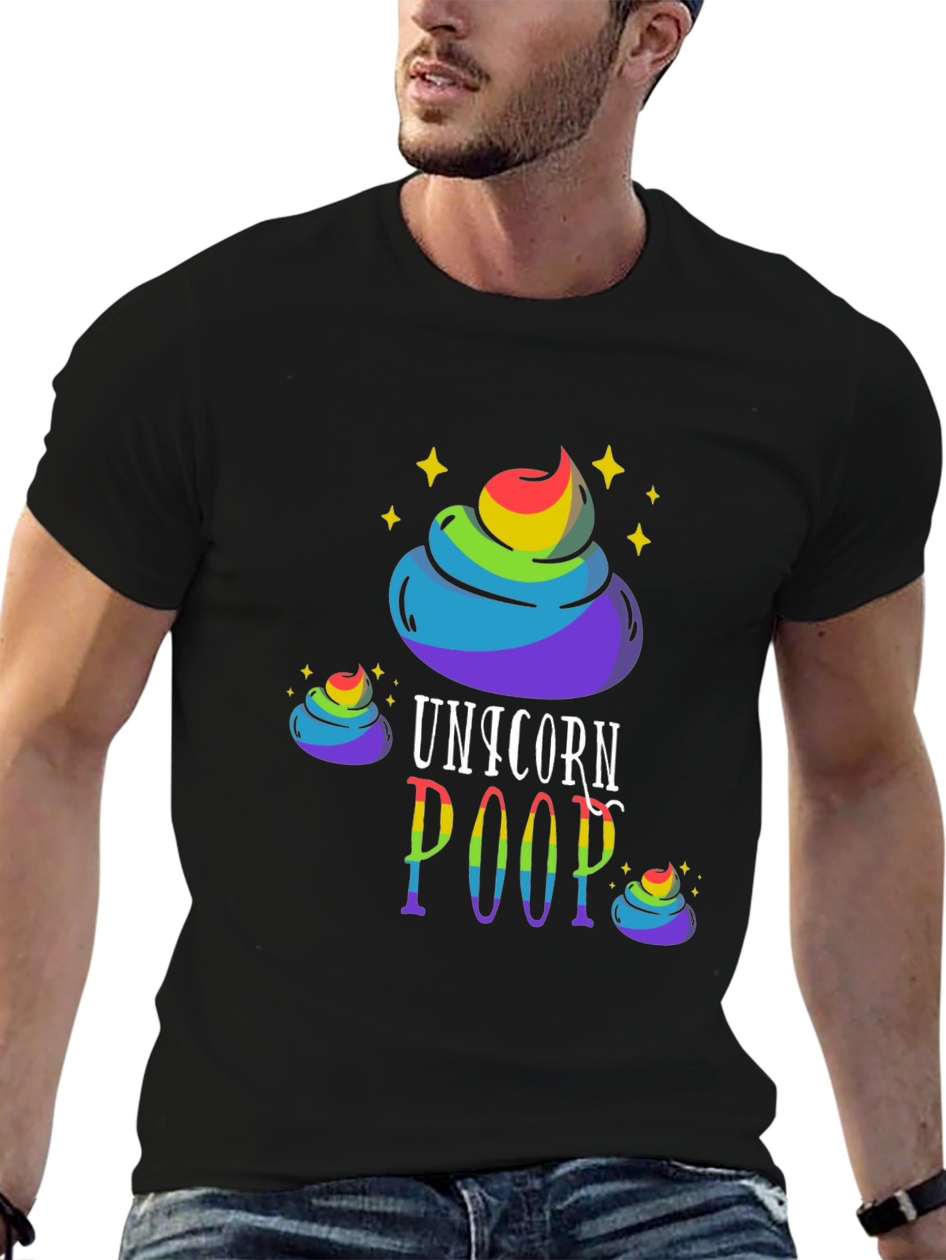 Black Unicorn Poop Graphic Tee - Rainbow Humor T-Shirt view 6