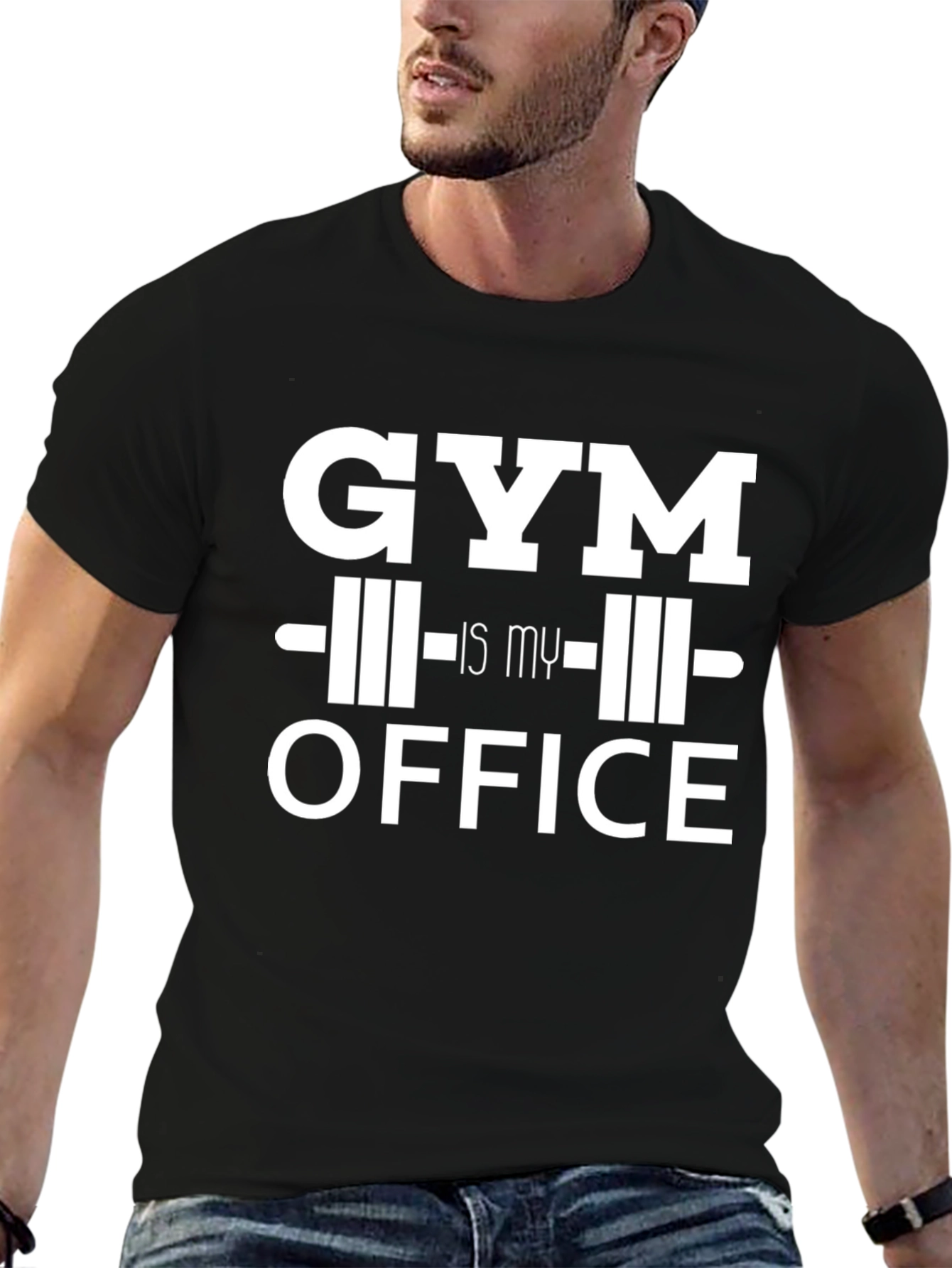Black Gym Is My Office T-Shirt - Black Cotton Fitness Tee view 6
