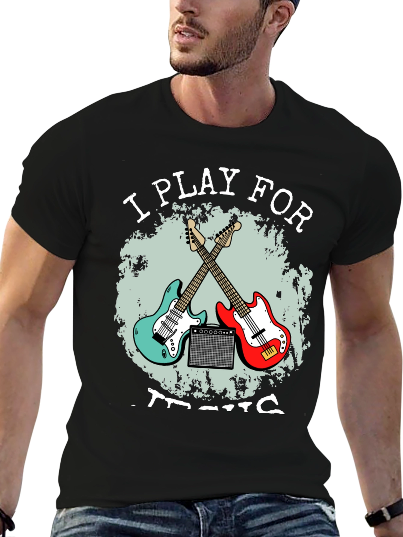 Black I Play For Music Guitar T-Shirt view 6