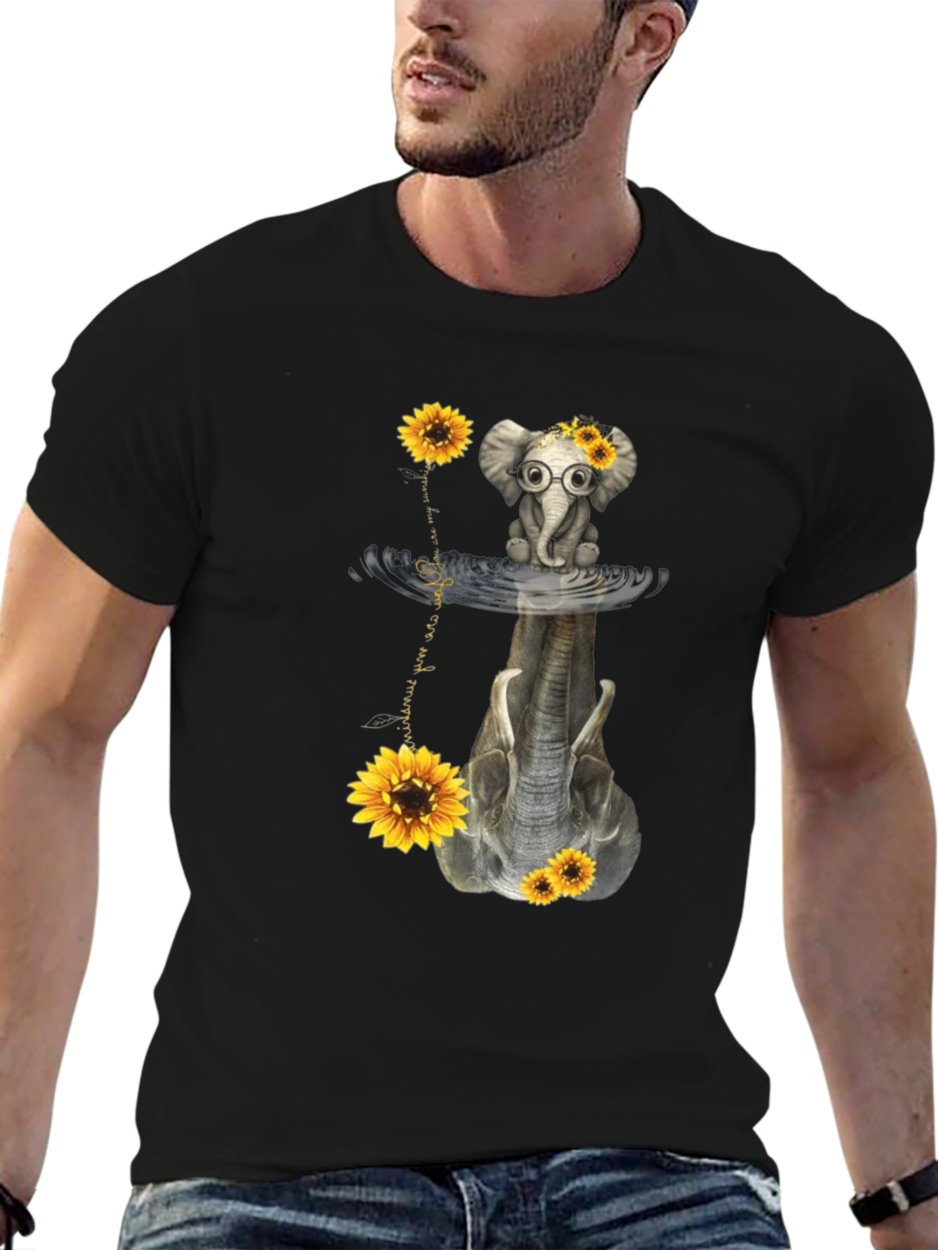 Black Elephant Sunflower Reflection Graphic Tee view 6